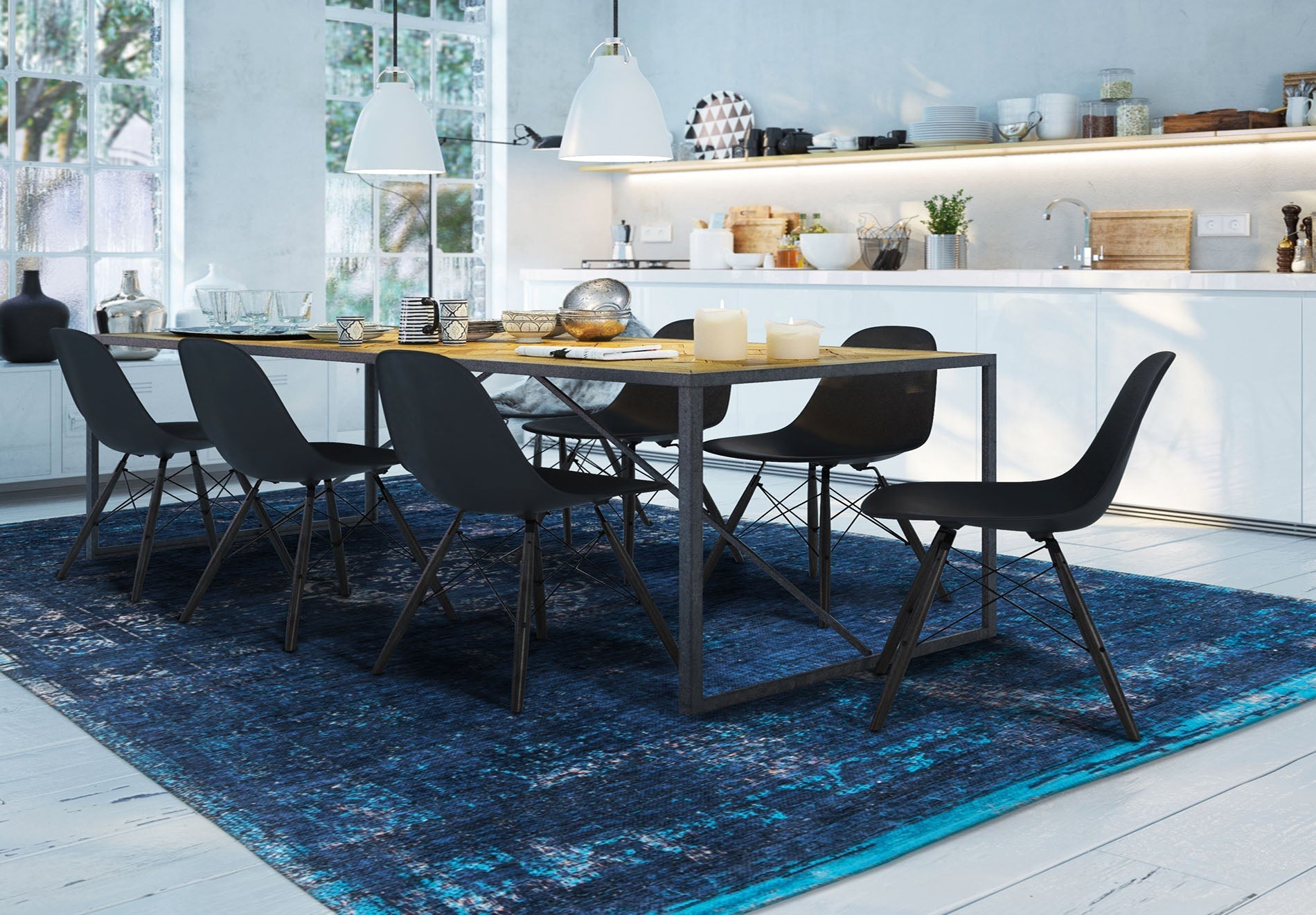 Teppich MEDALLION BLAU NACHT granatrot