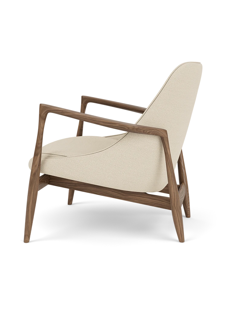 ELIZABETH beige armchair with walnut base