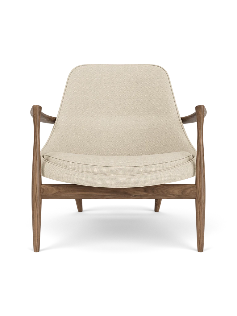 ELIZABETH beige armchair with walnut base