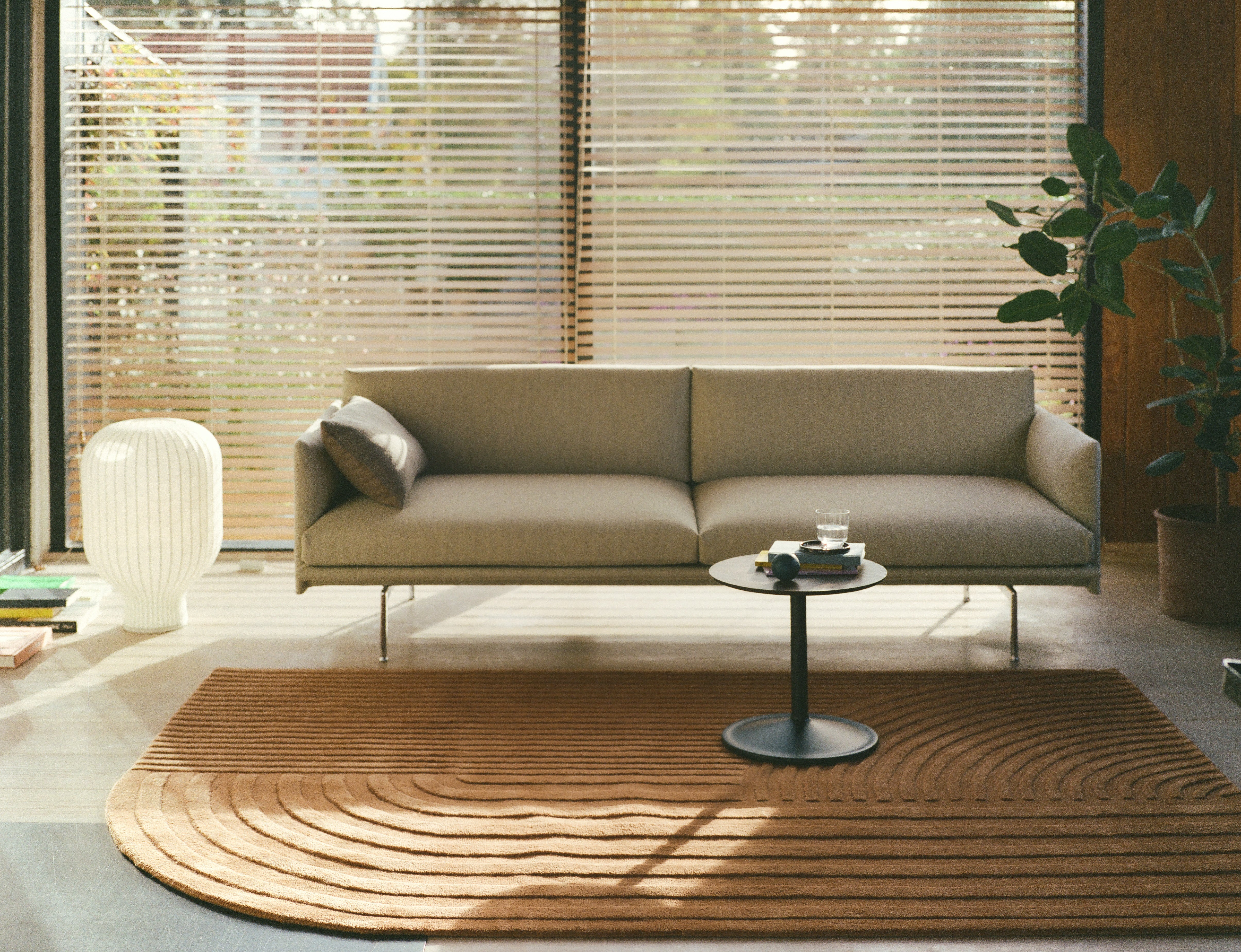 3-Seater Sofa OUTLINE Gray-Green with Silver Base