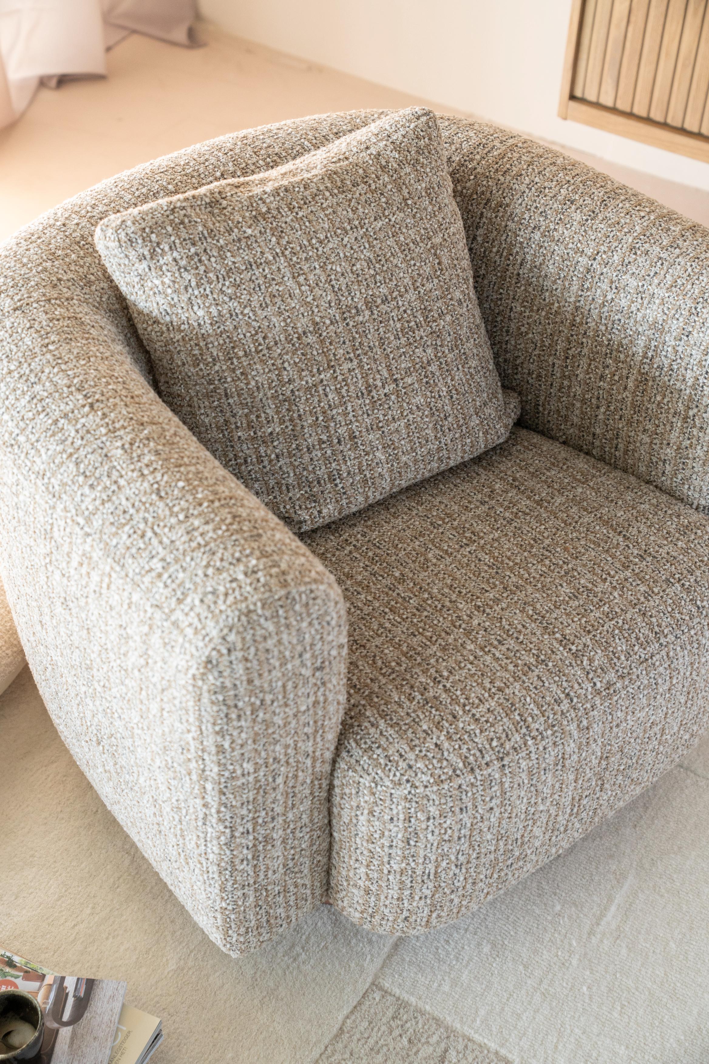 JORDAN beige swivel armchair with wooden base