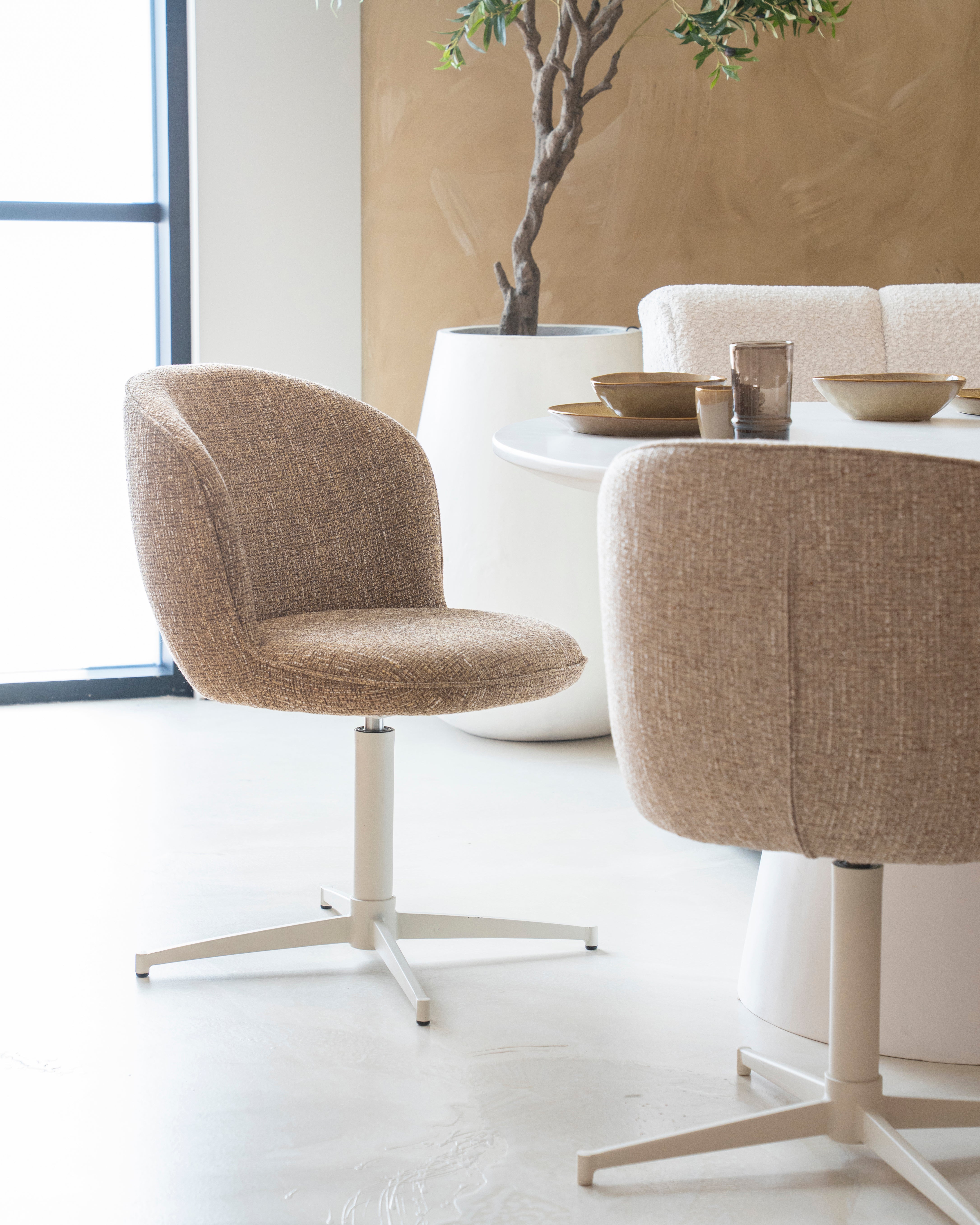 MOLLY taupe swivel chair with cream base