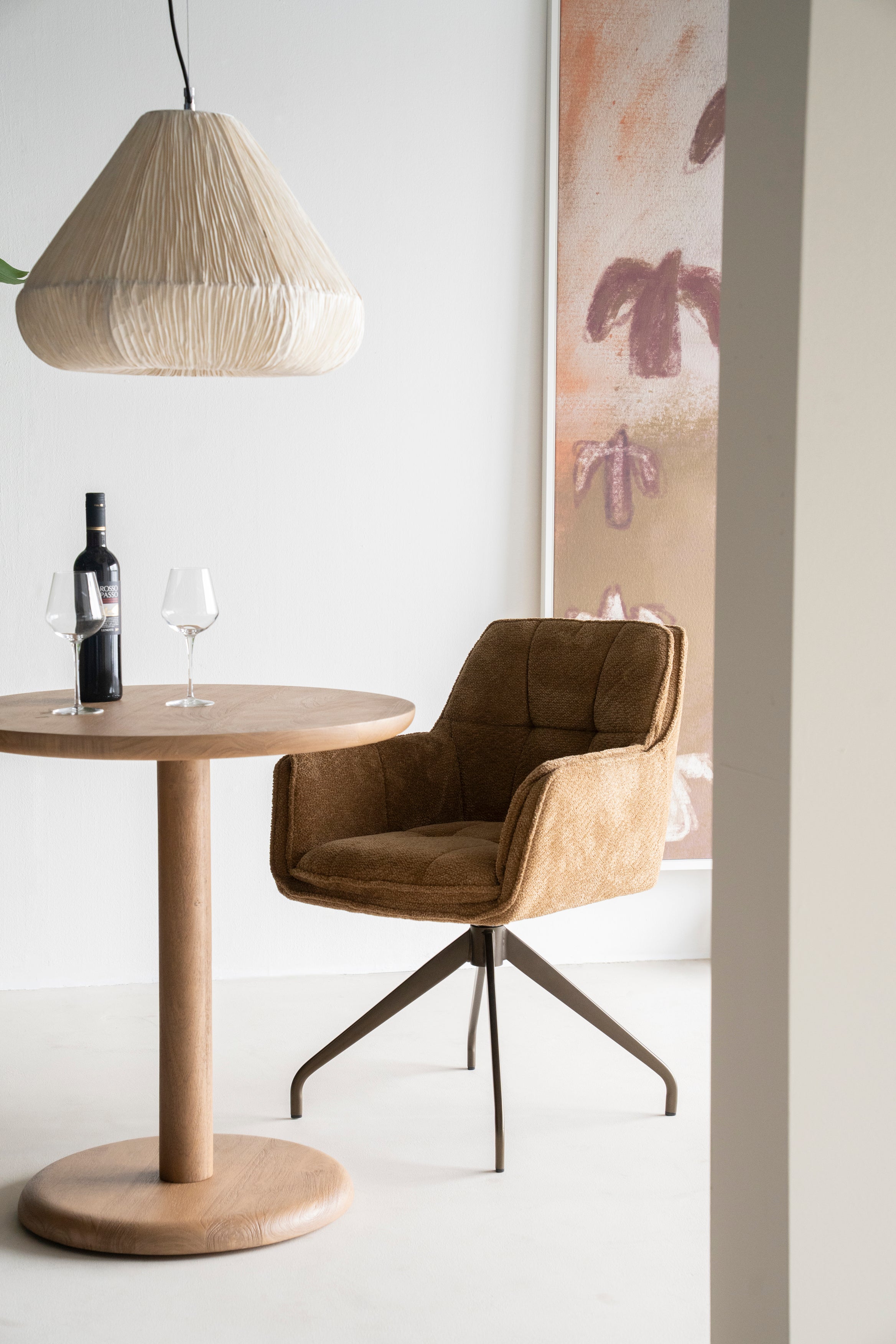 HUGO taupe swivel chair with dark brown base