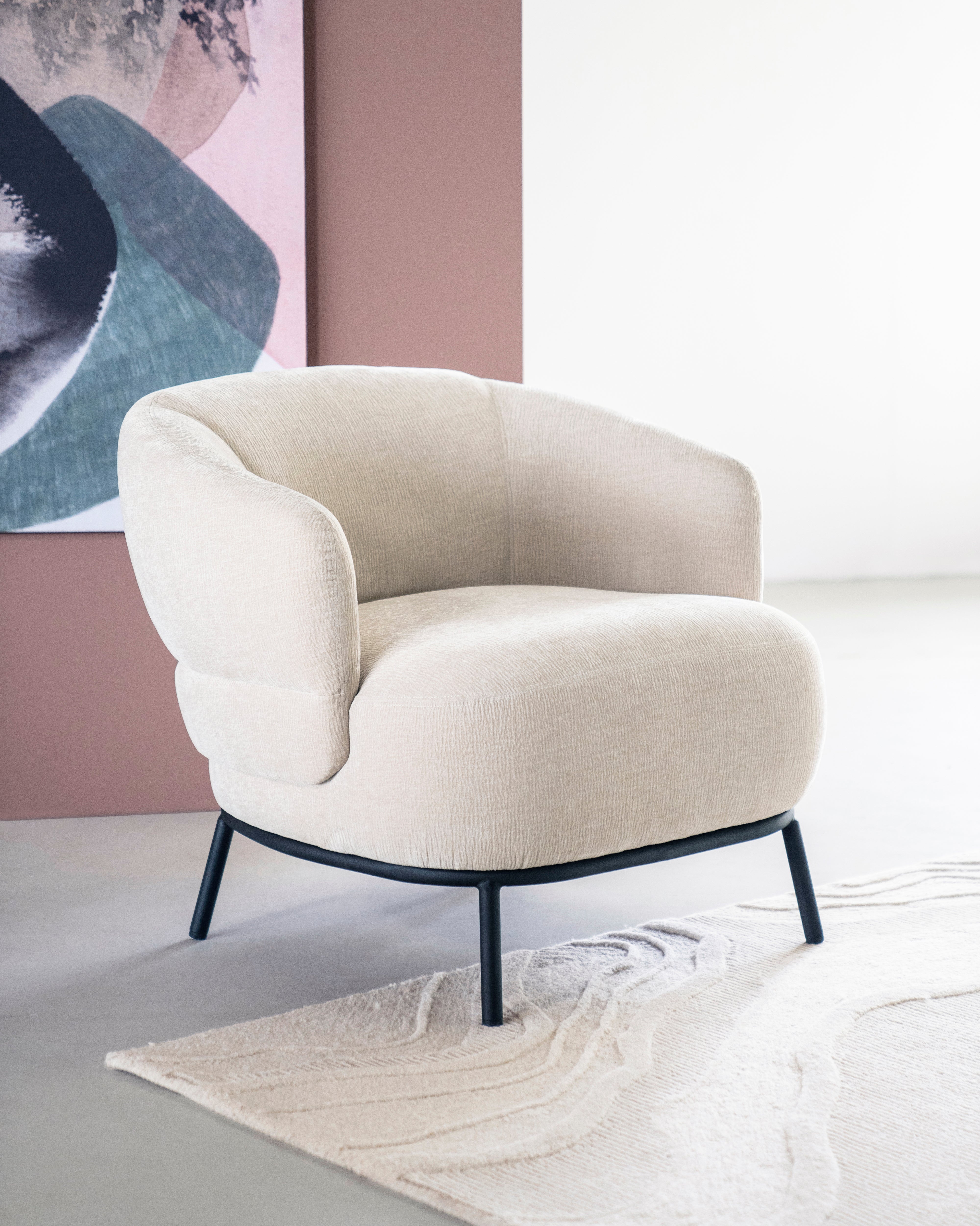 DAVID beige armchair with black base