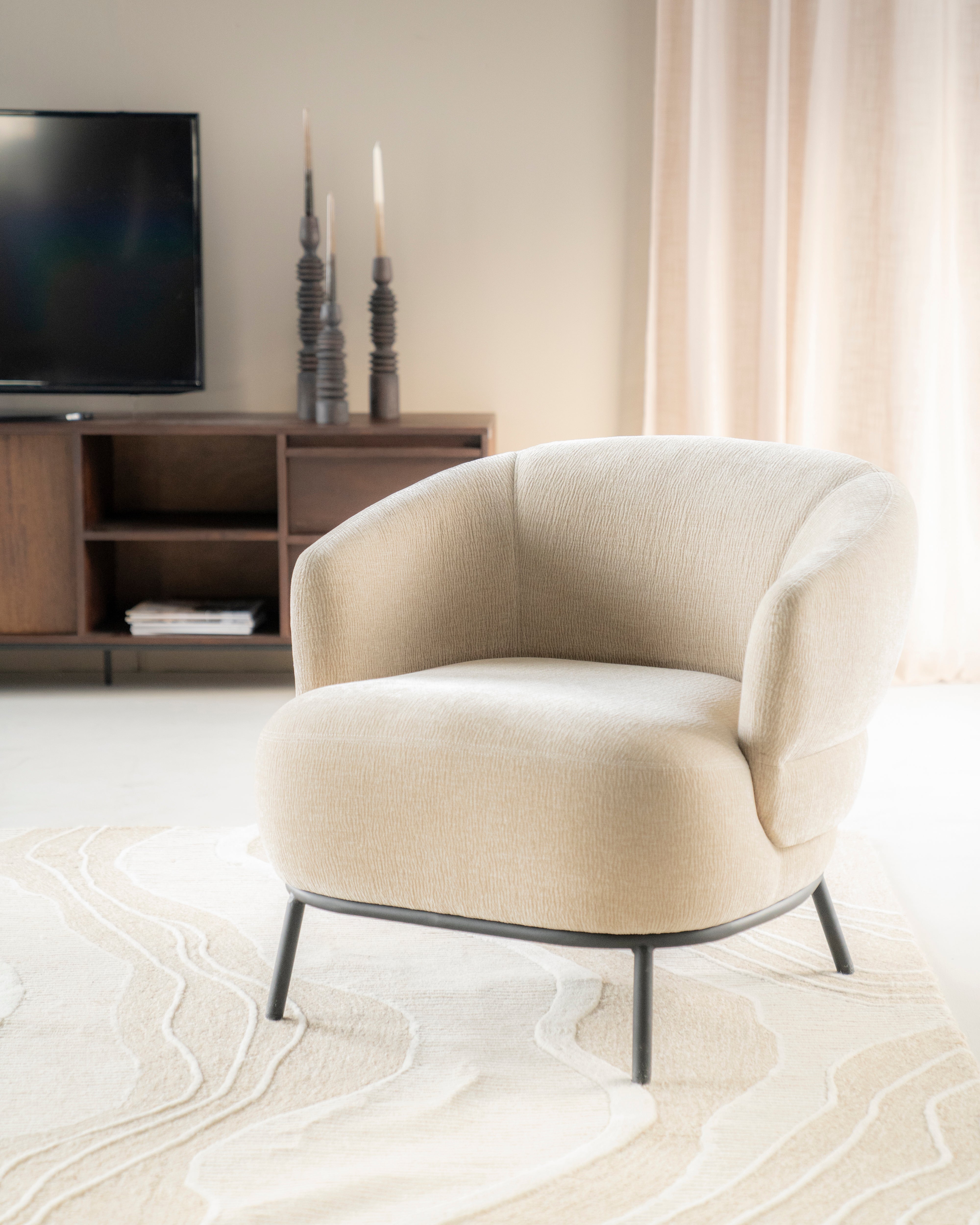 DAVID beige armchair with black base