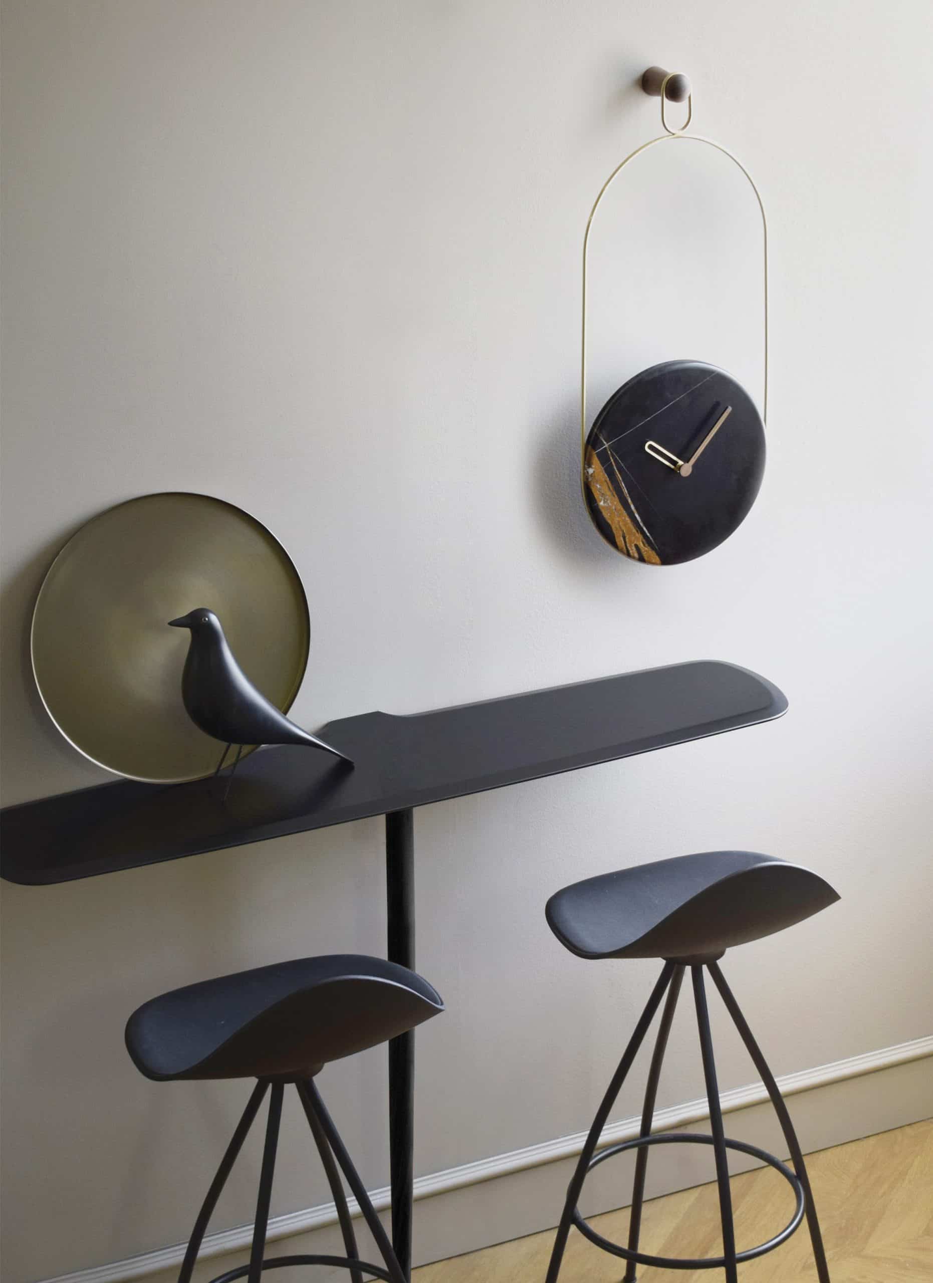 Wall Clock ESLABON Black Marble with Brass