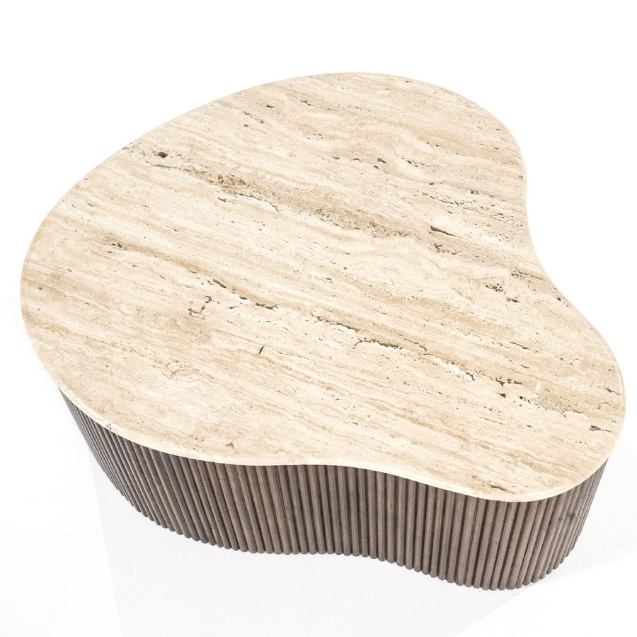 Couchtisch MARI aus Mangoholz mit Tischplatte aus Travertin