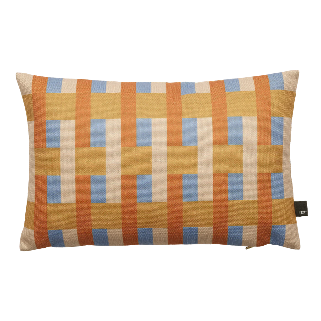 Rechteckiges Kissen STRIPES AND CHECKS orange mit Blau