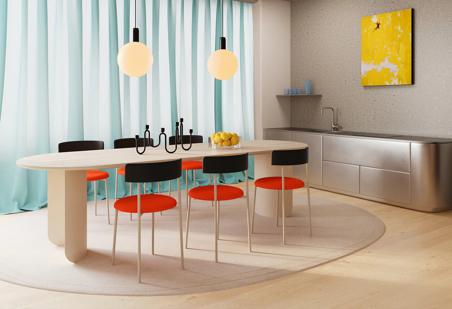 Stuhl FRIDAY mit schwarzem Sitz, Holzrückenlehne und beiger Basis