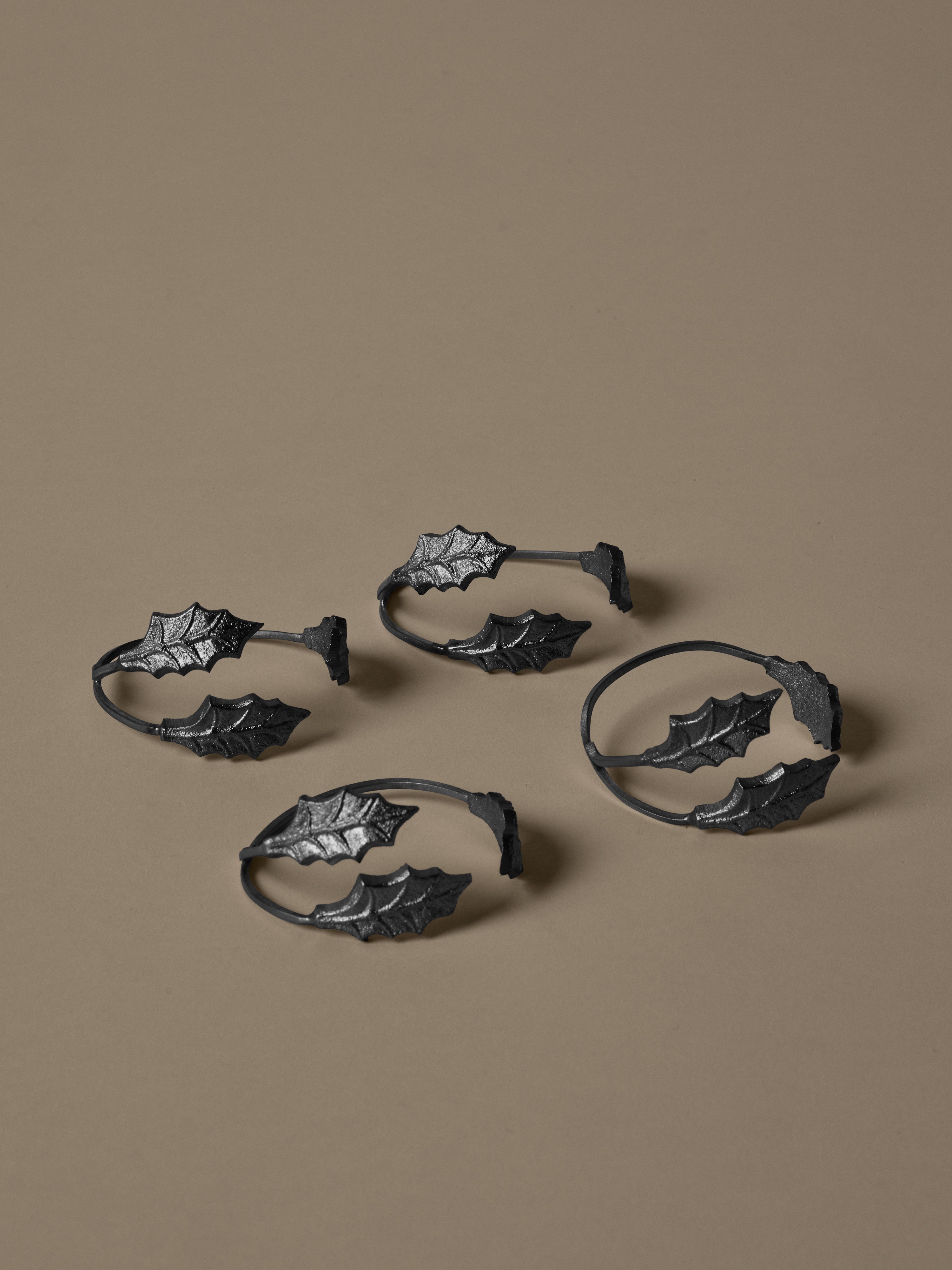 Serviettenring-Set HOLLY LEAF schwarzes Messing