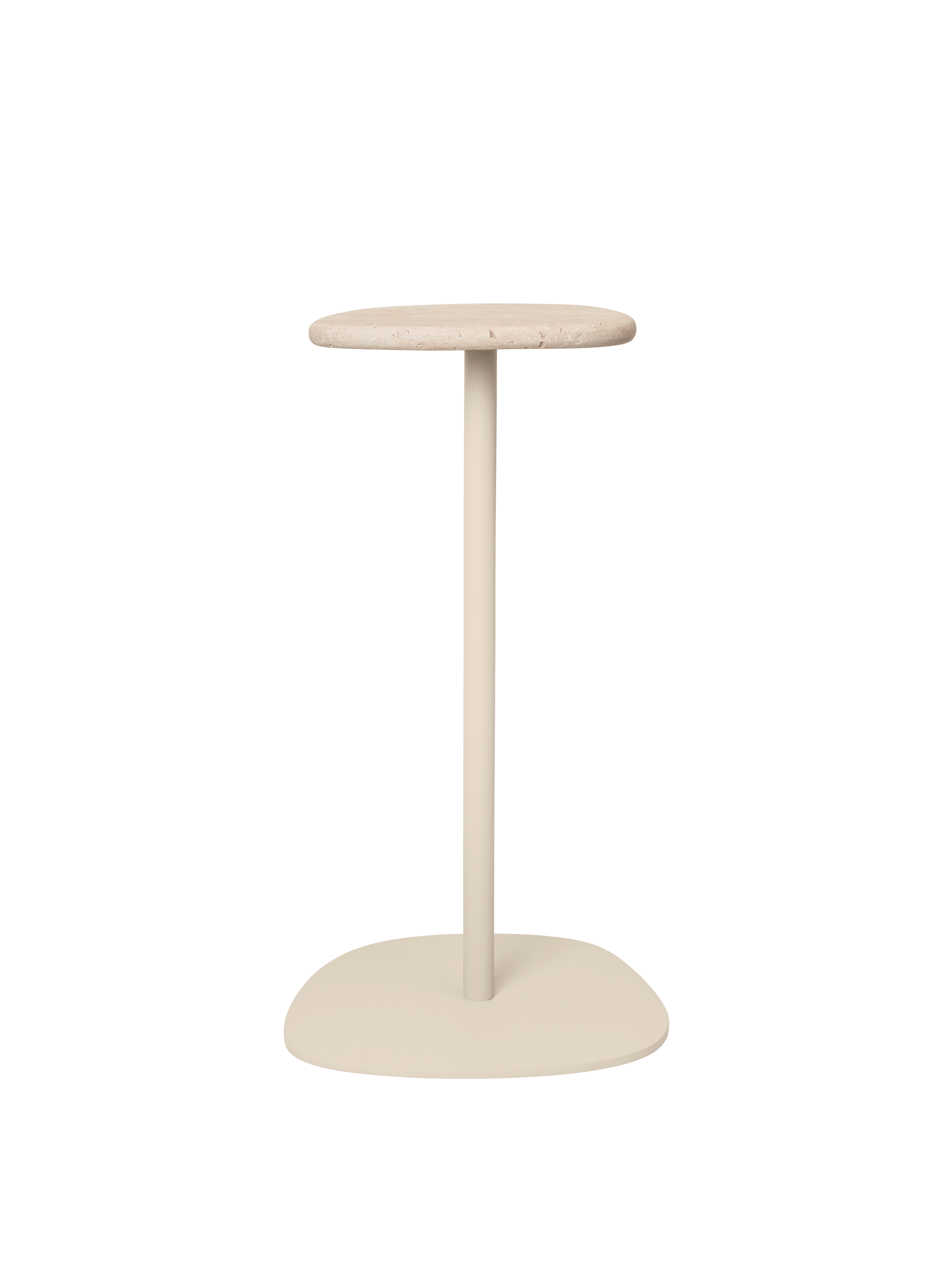 PLYO Side Table with Beige Steel Base and Travertine Top