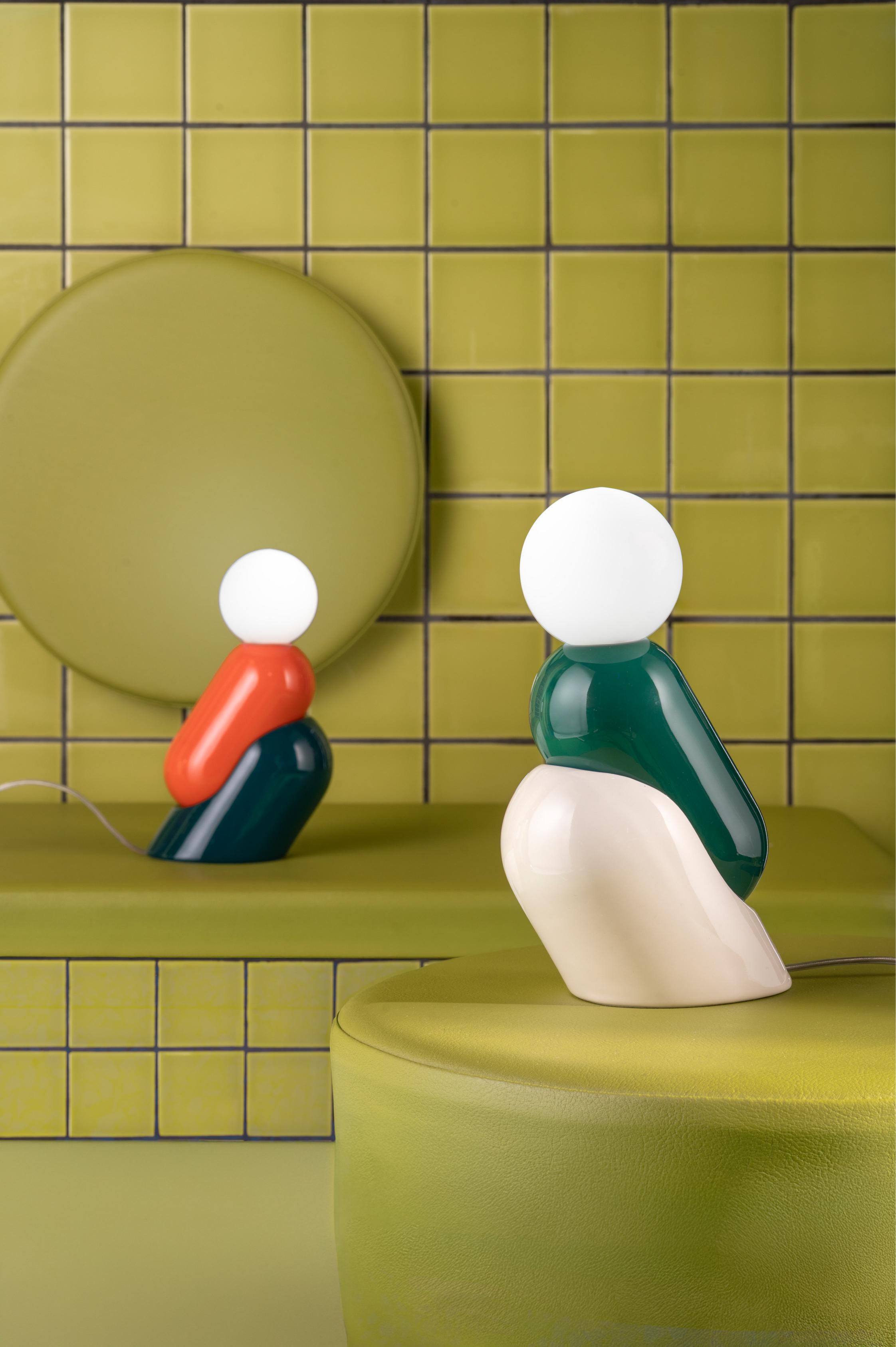 TATA Keramik-Tischlampe Salbeigrün mit Creme