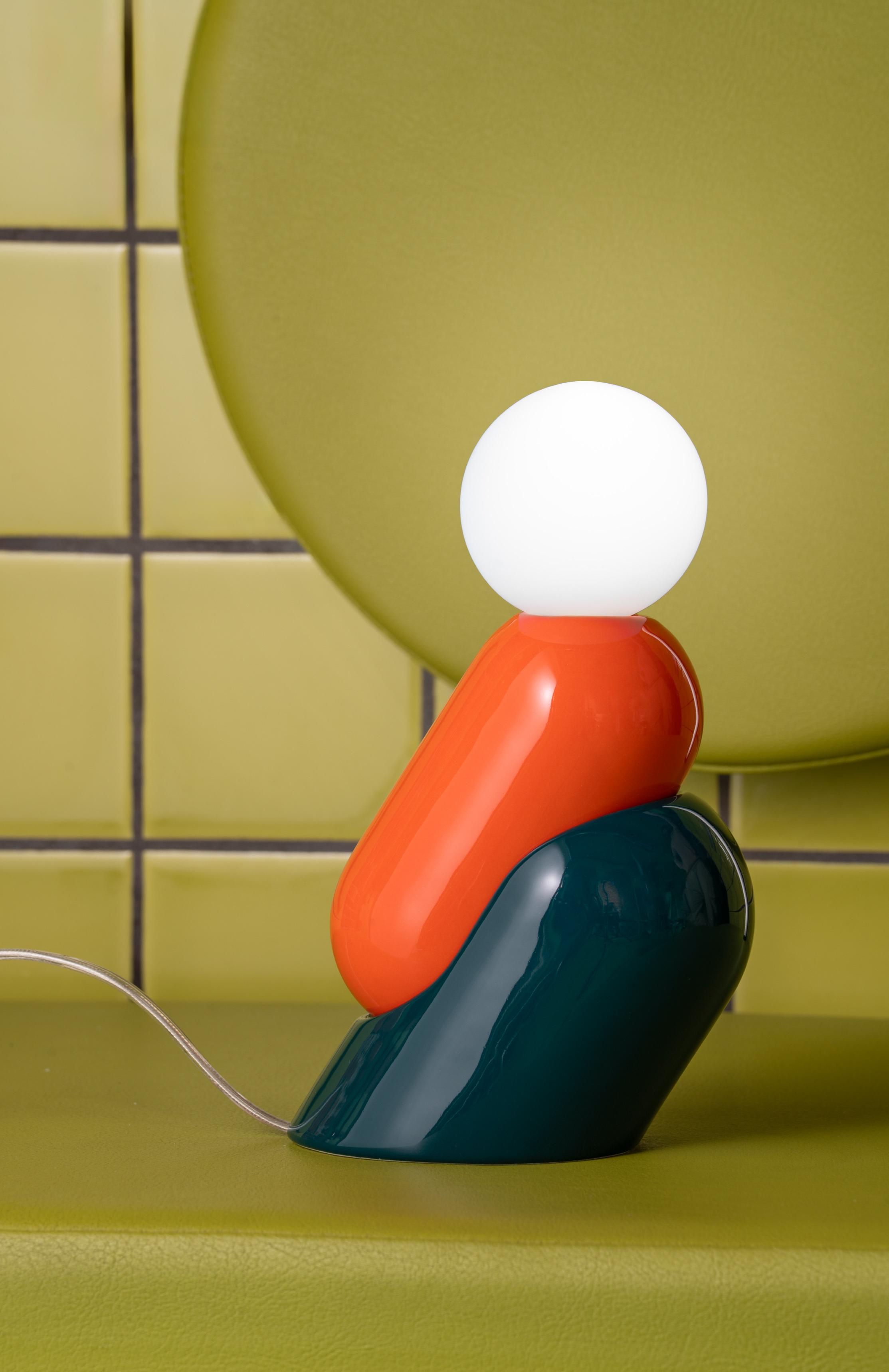 Keramik-Tischlampe TATA orange mit grünem Petrol