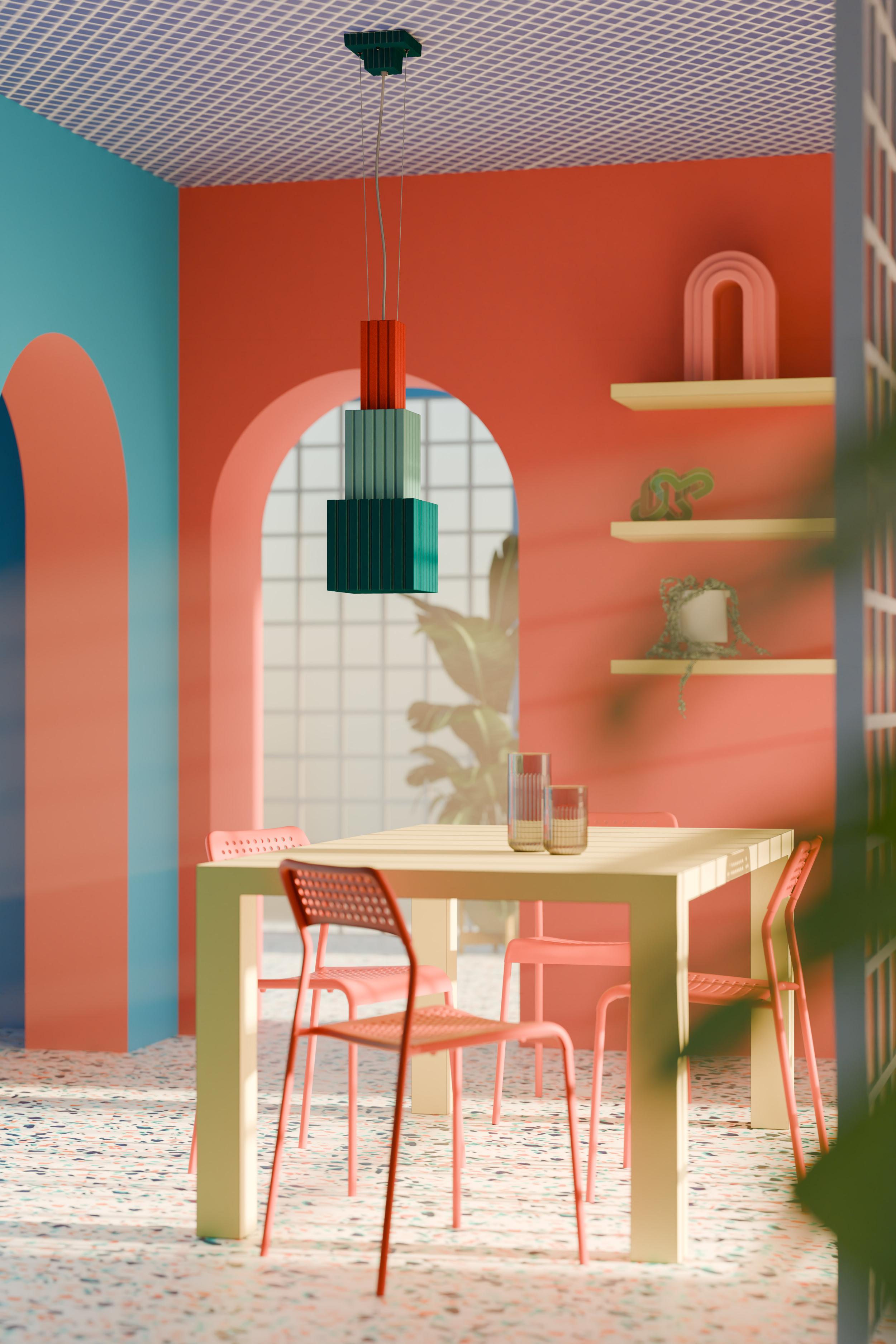 METRA ceramic pendant lamp in blue with orange