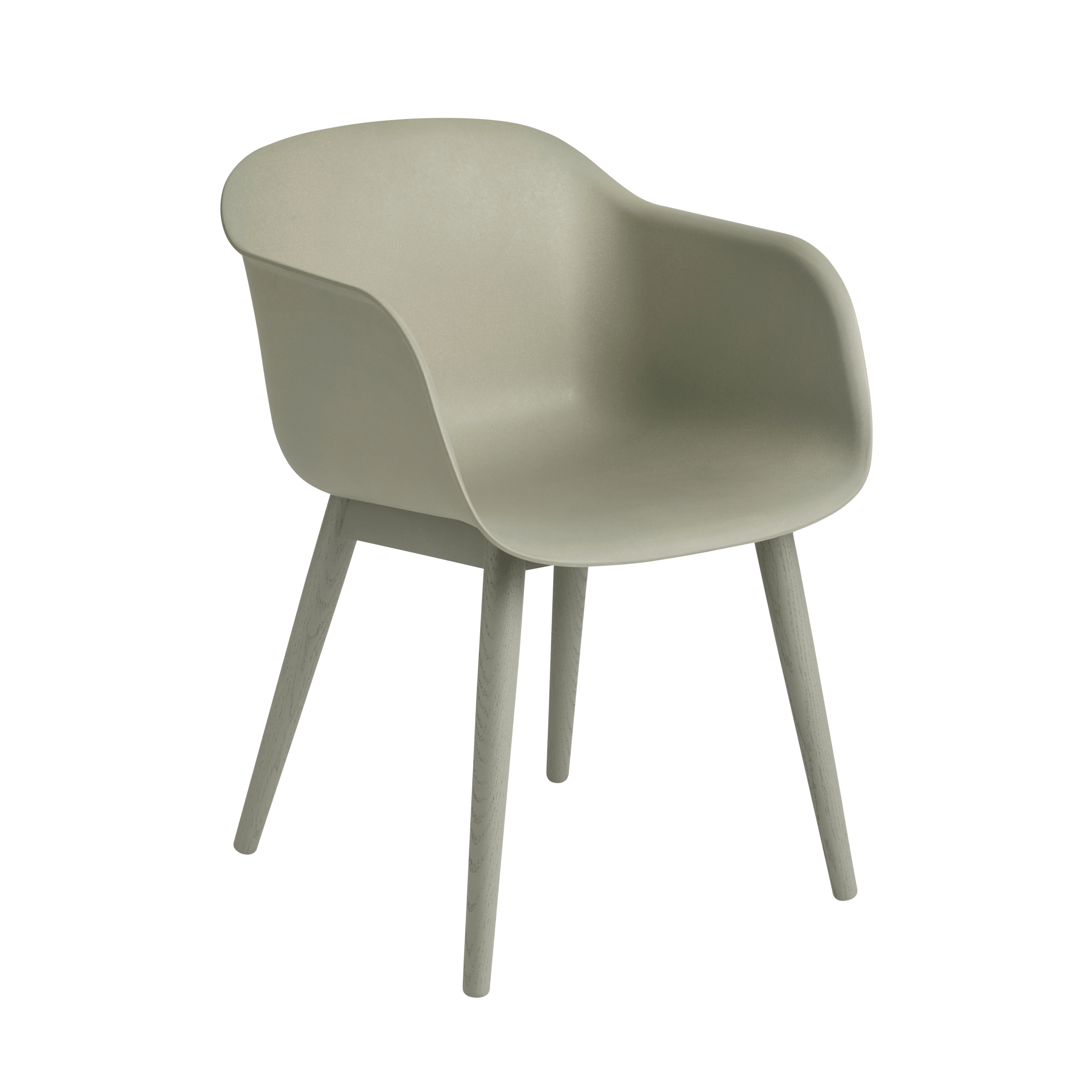 FIBER Armchair in Dirty Green with Wooden Base