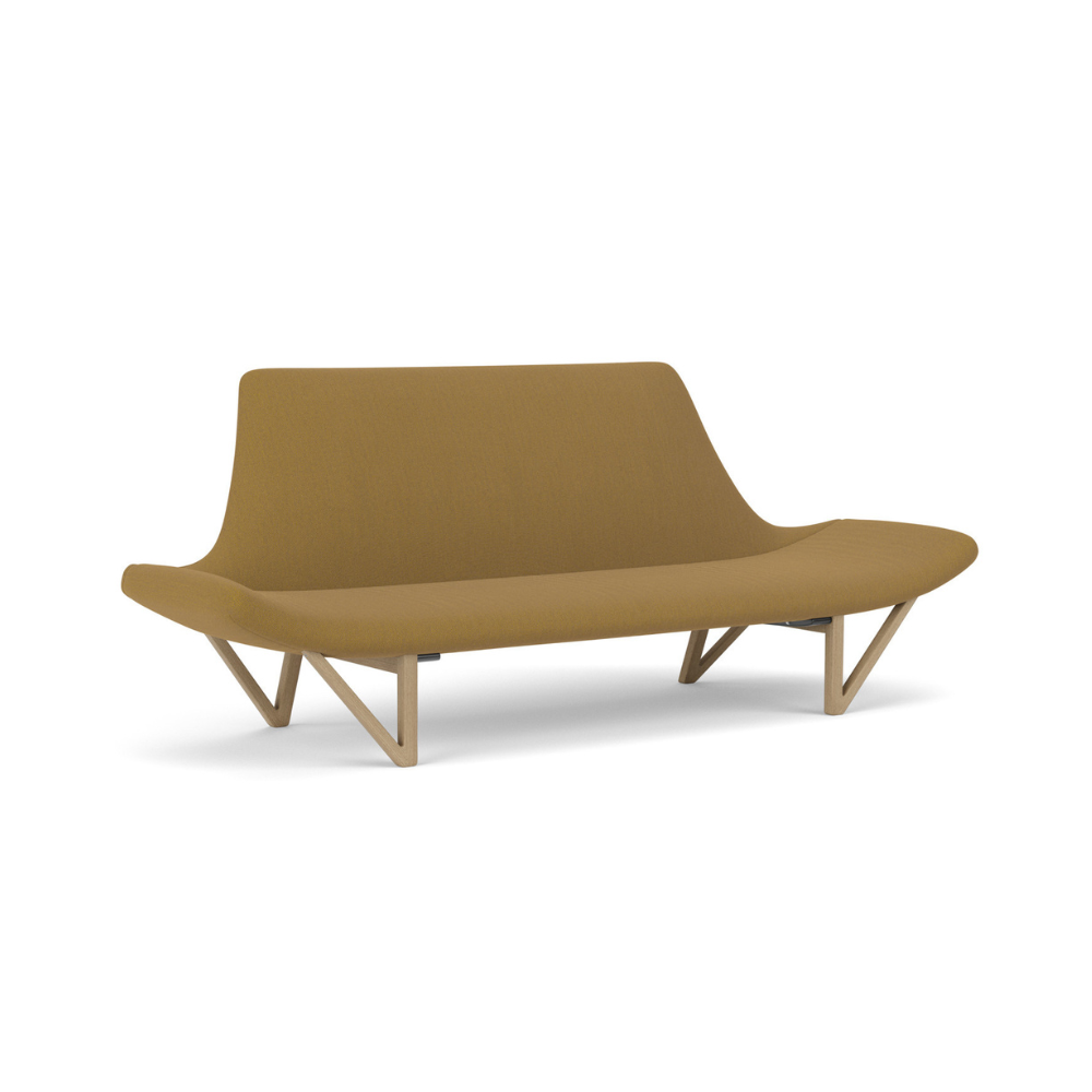 Sofa PAGODE senfgelb mit Eichenbasis