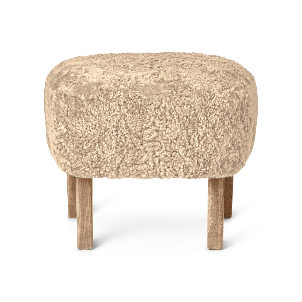 INGEBORG Footstool beige sheepskin with oak base