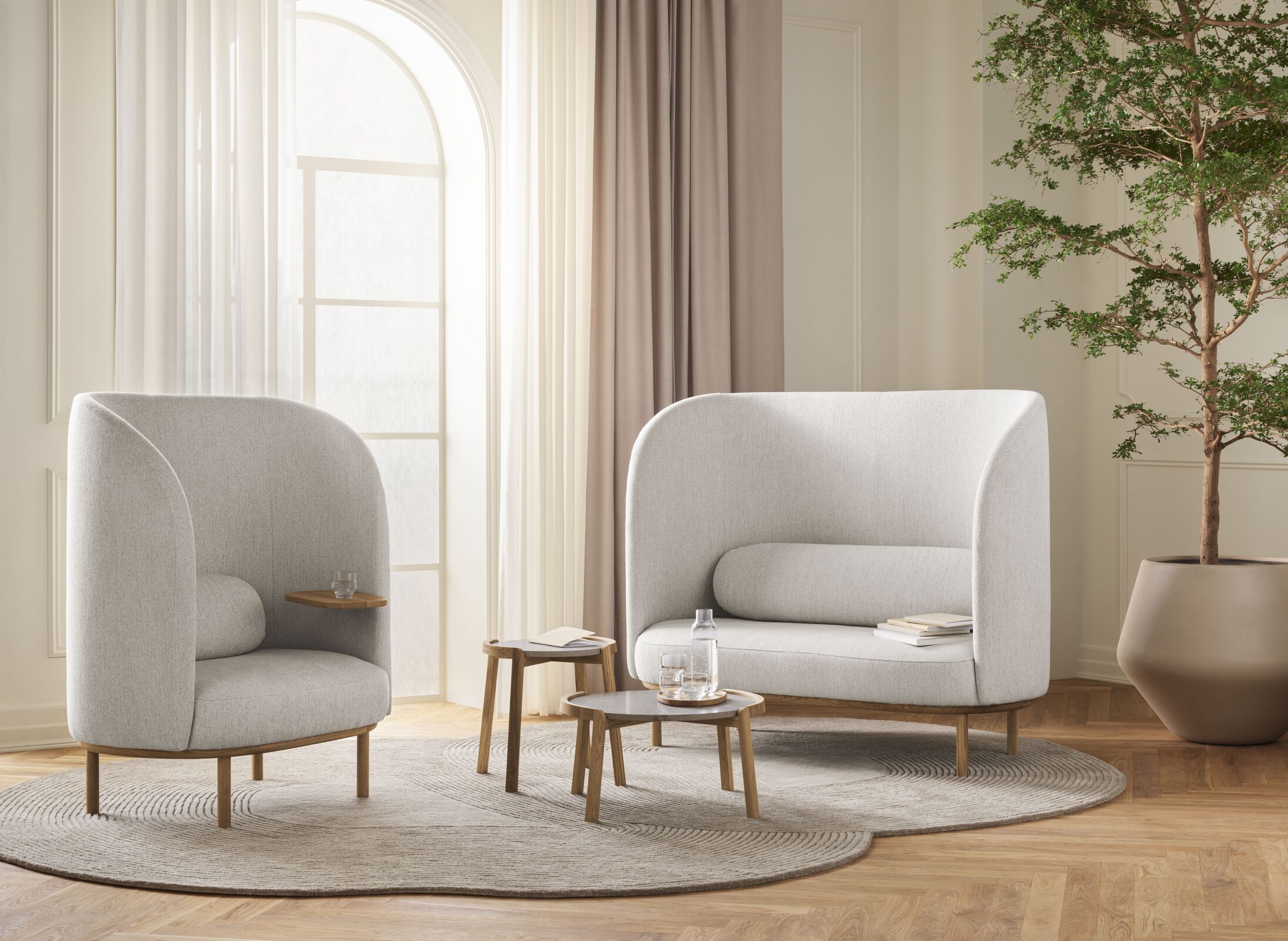2-Sitzer-Sofa Fuuga-Nistbasis aus Eichenholz