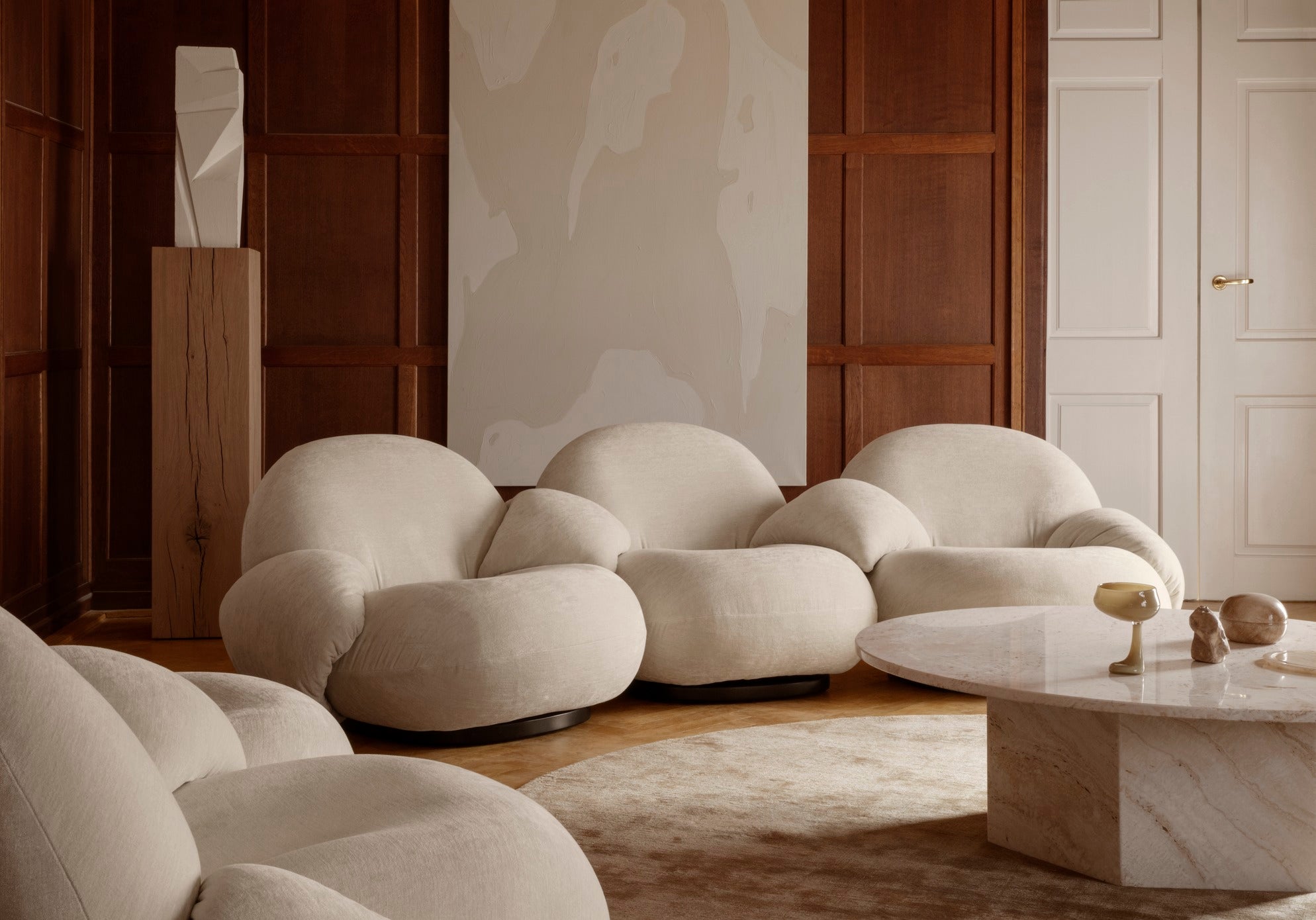 3-seater PACHA sofa upholstered with a gold base