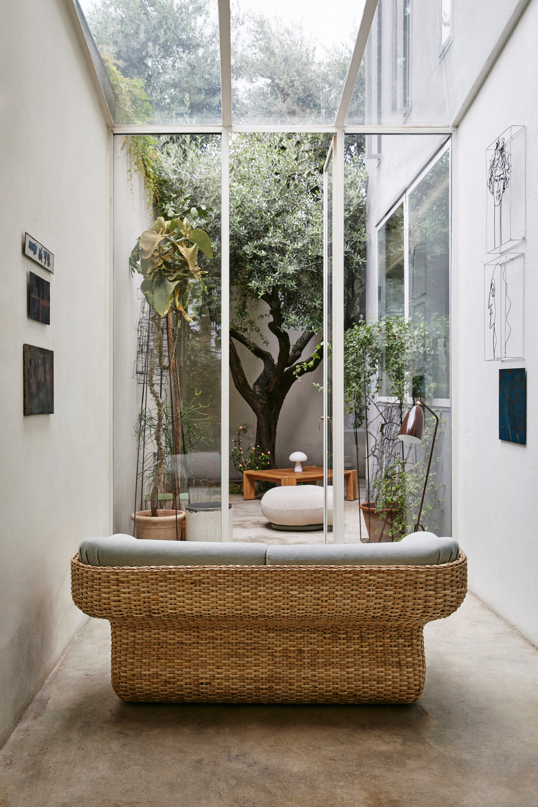 BASKET armchair in white with rattan
