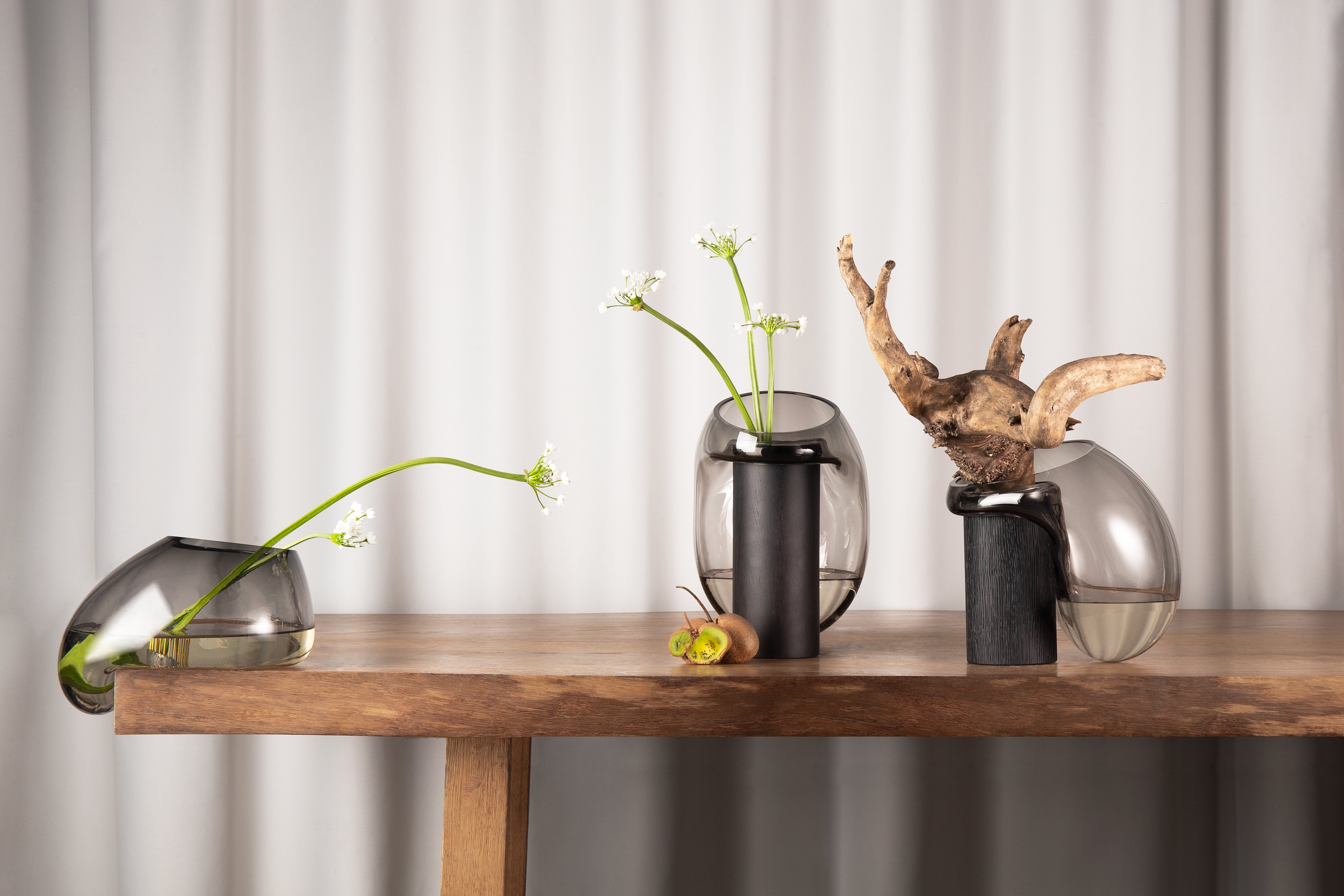 Vase GUTTA BOON grau mit Schwarz