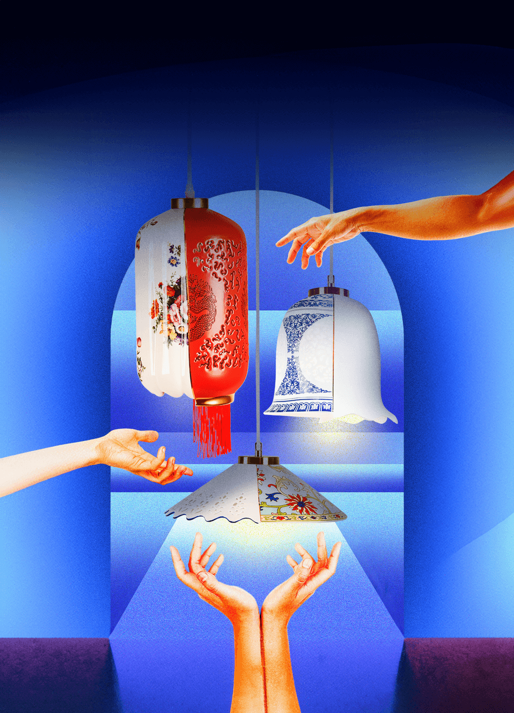 Pendelleuchte HYBRID INALDA weiß mit rot