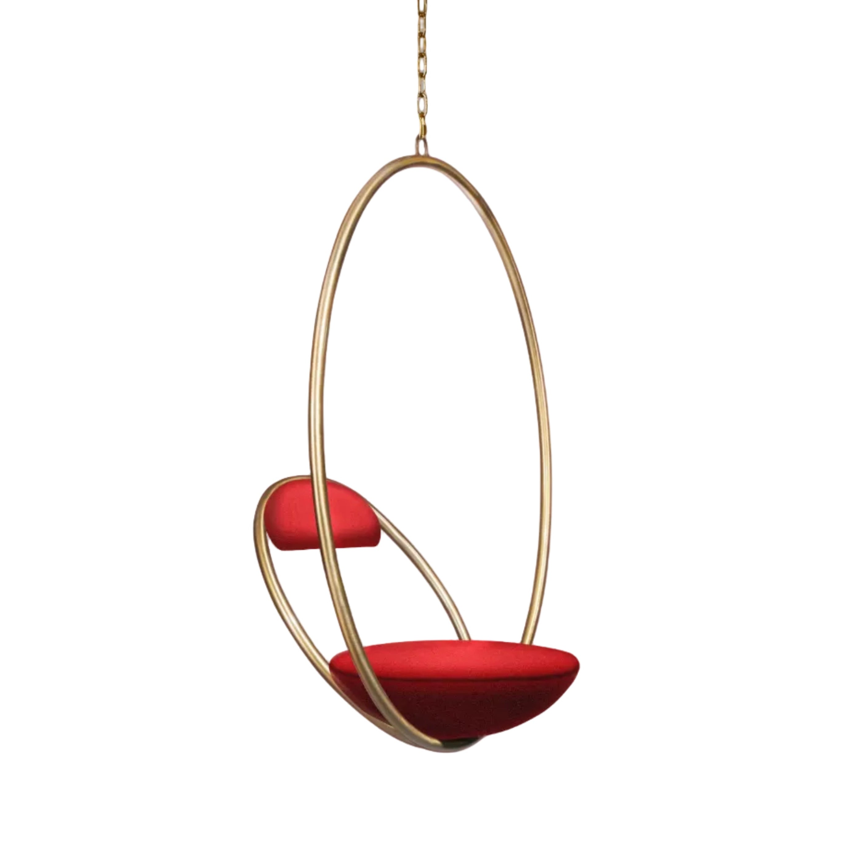 Hängesessel HANGING HOOP in Rot mit messingfarbener Veredelung