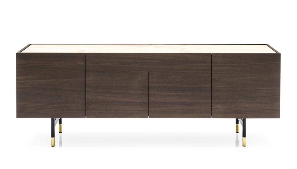 Kommode HORIZON dunkles Holz mit cremefarbener Platte