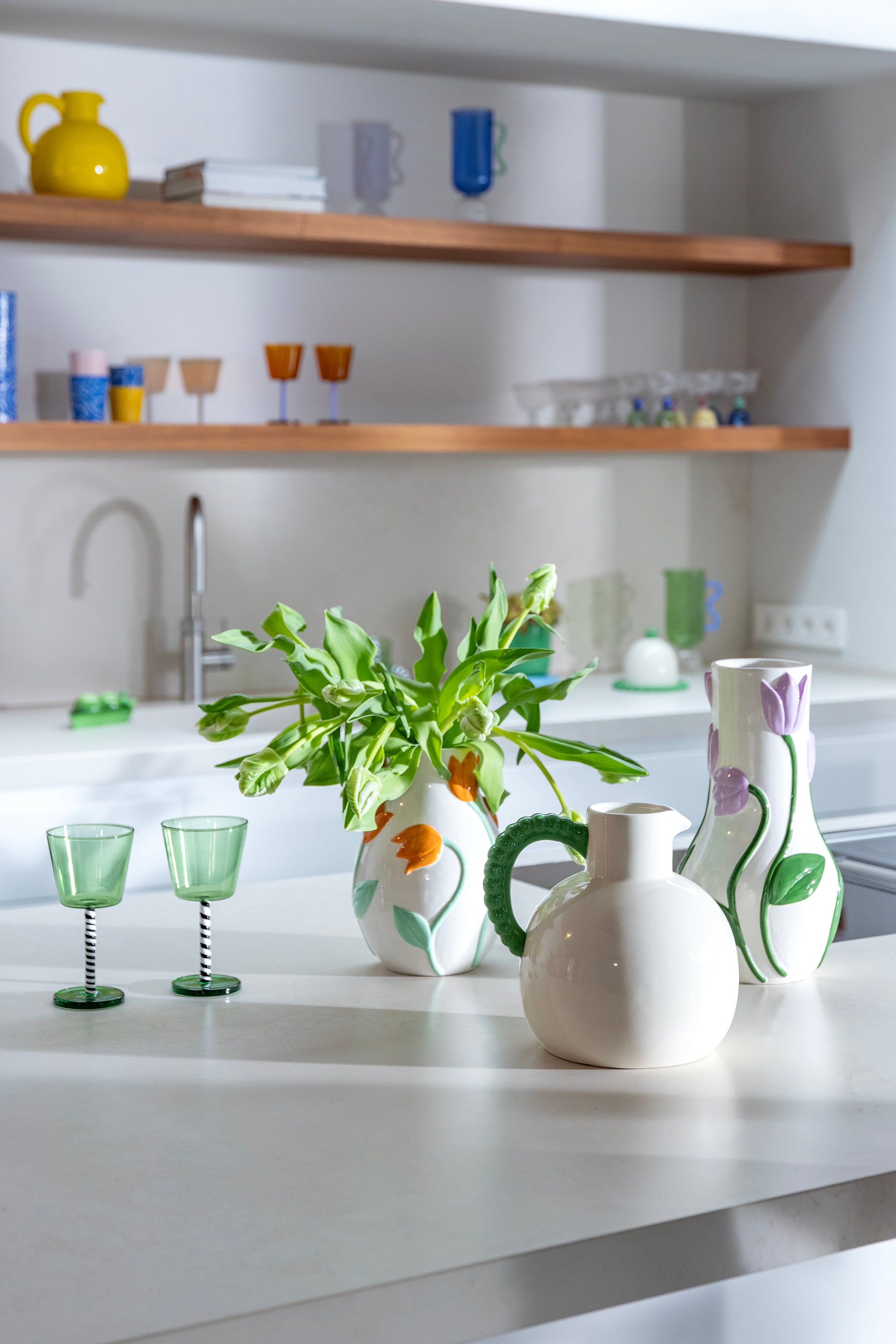 Pearl Cream Jug with Green Handle