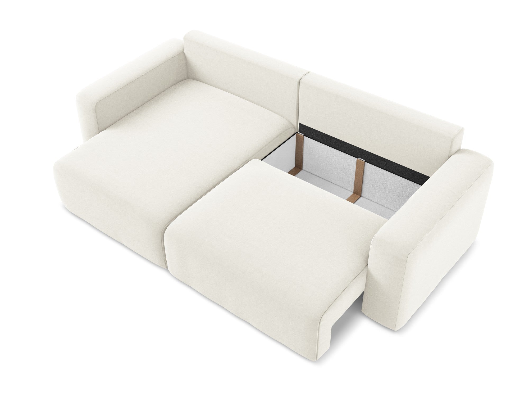 Left-facing velvet corner sofa bed KONA light beige
