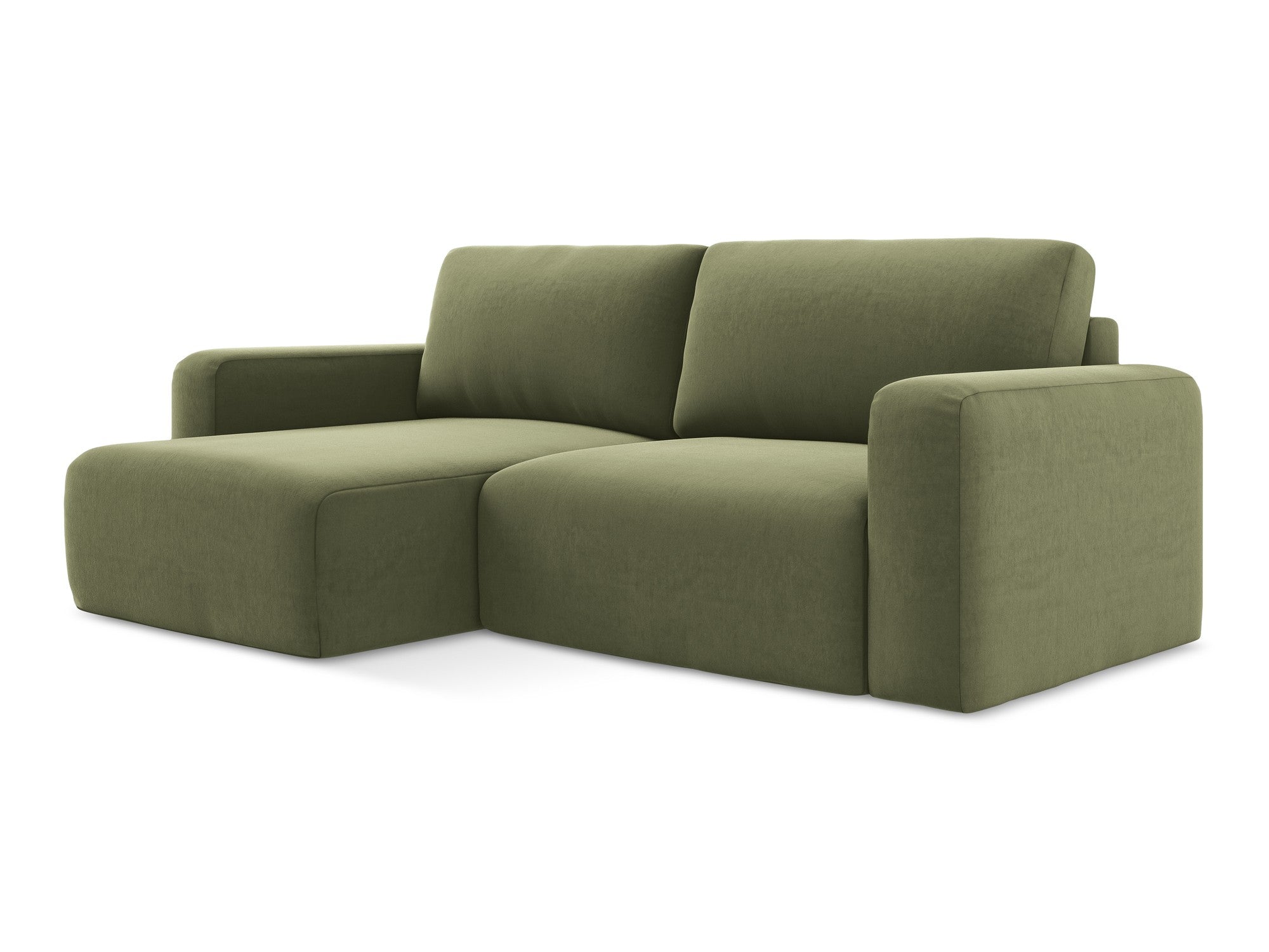 Samt-Ecksofa links mit Schlaffunktion KONA olivgrün