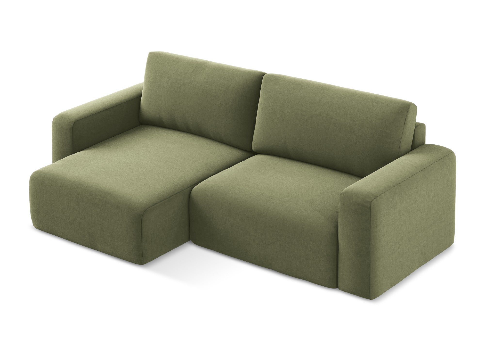 Samt-Ecksofa links mit Schlaffunktion KONA olivgrün