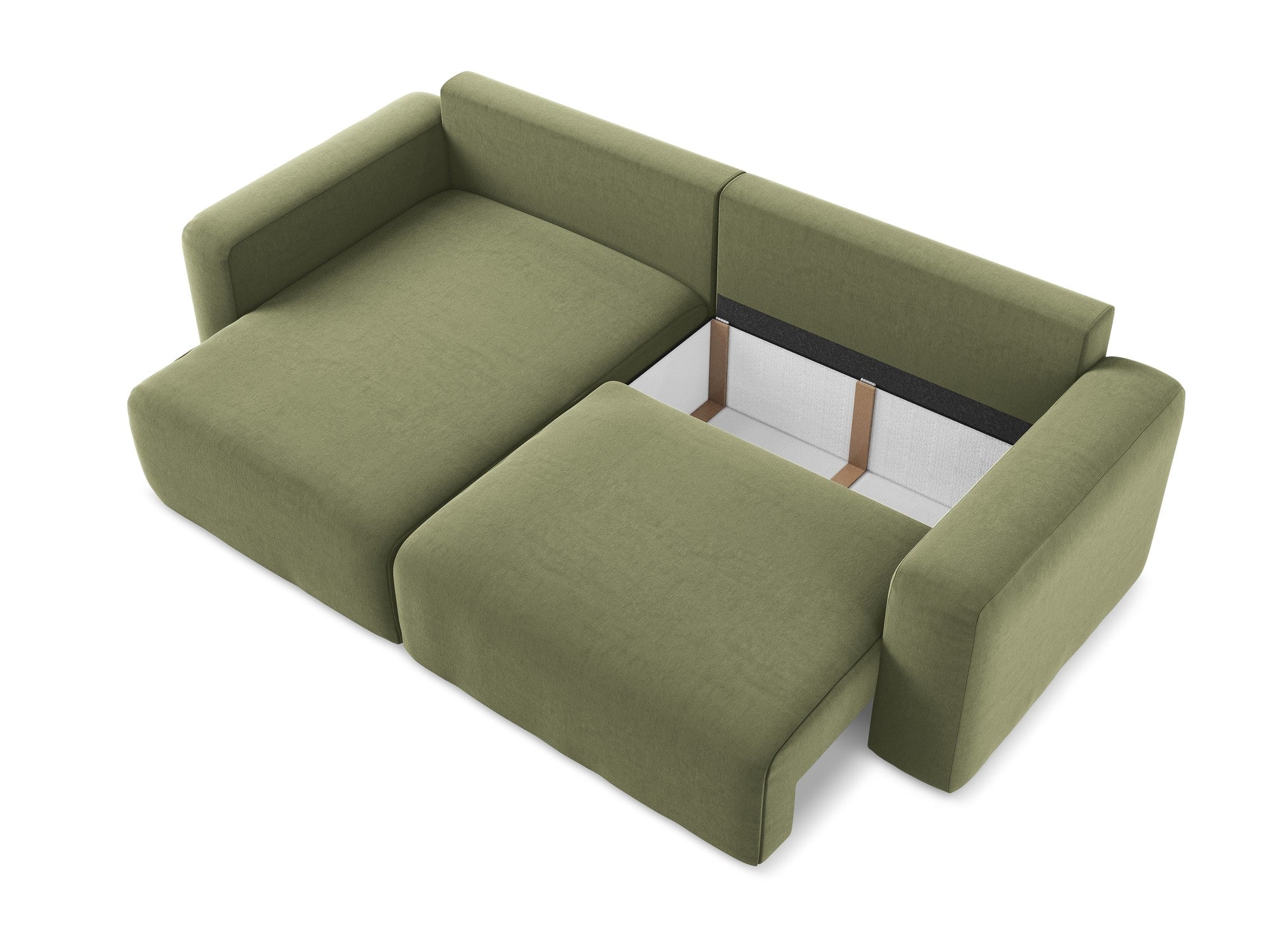 Samt-Ecksofa links mit Schlaffunktion KONA olivgrün