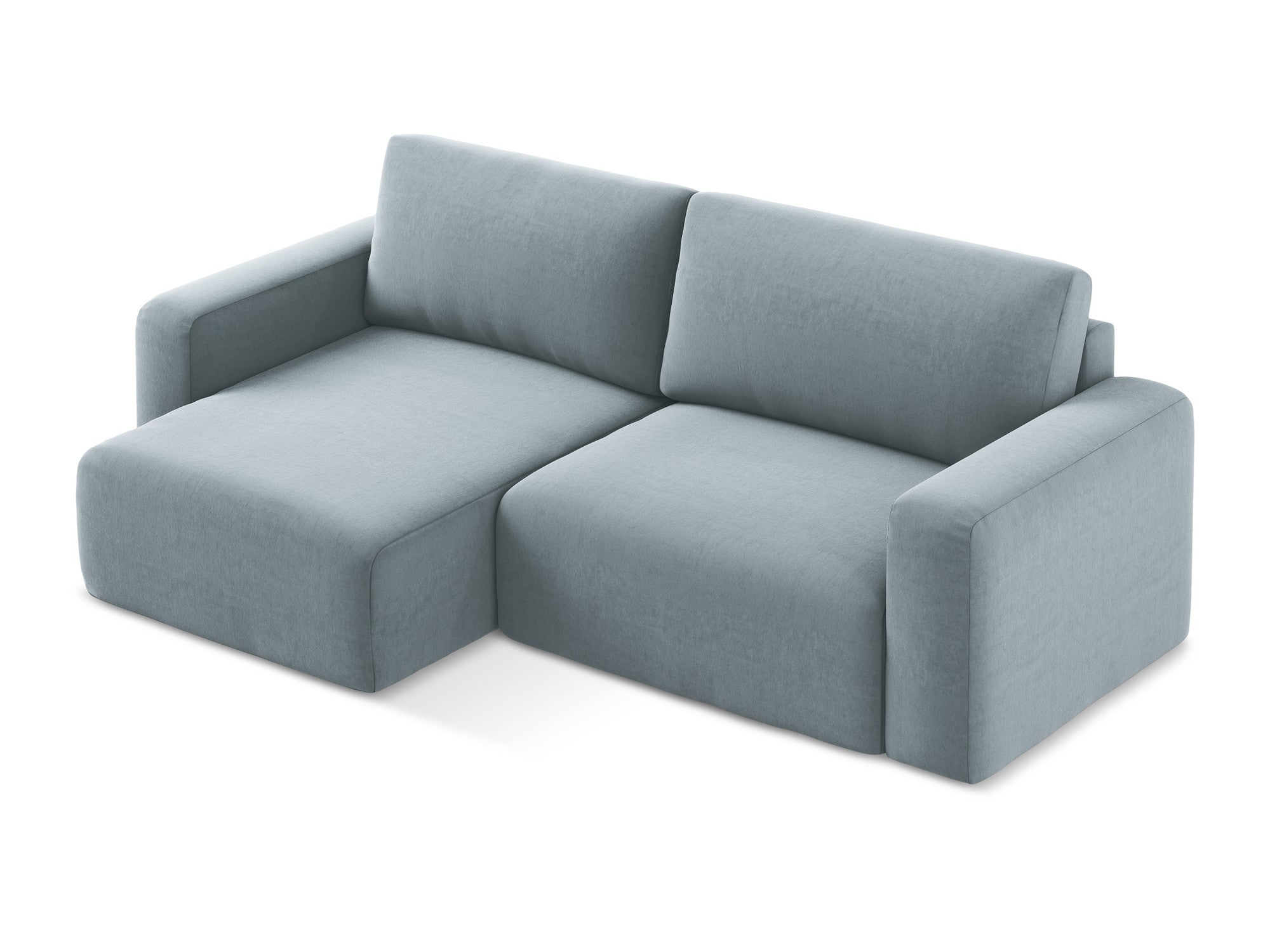 Samt-Ecksofa links mit Schlaffunktion KONA hellblau