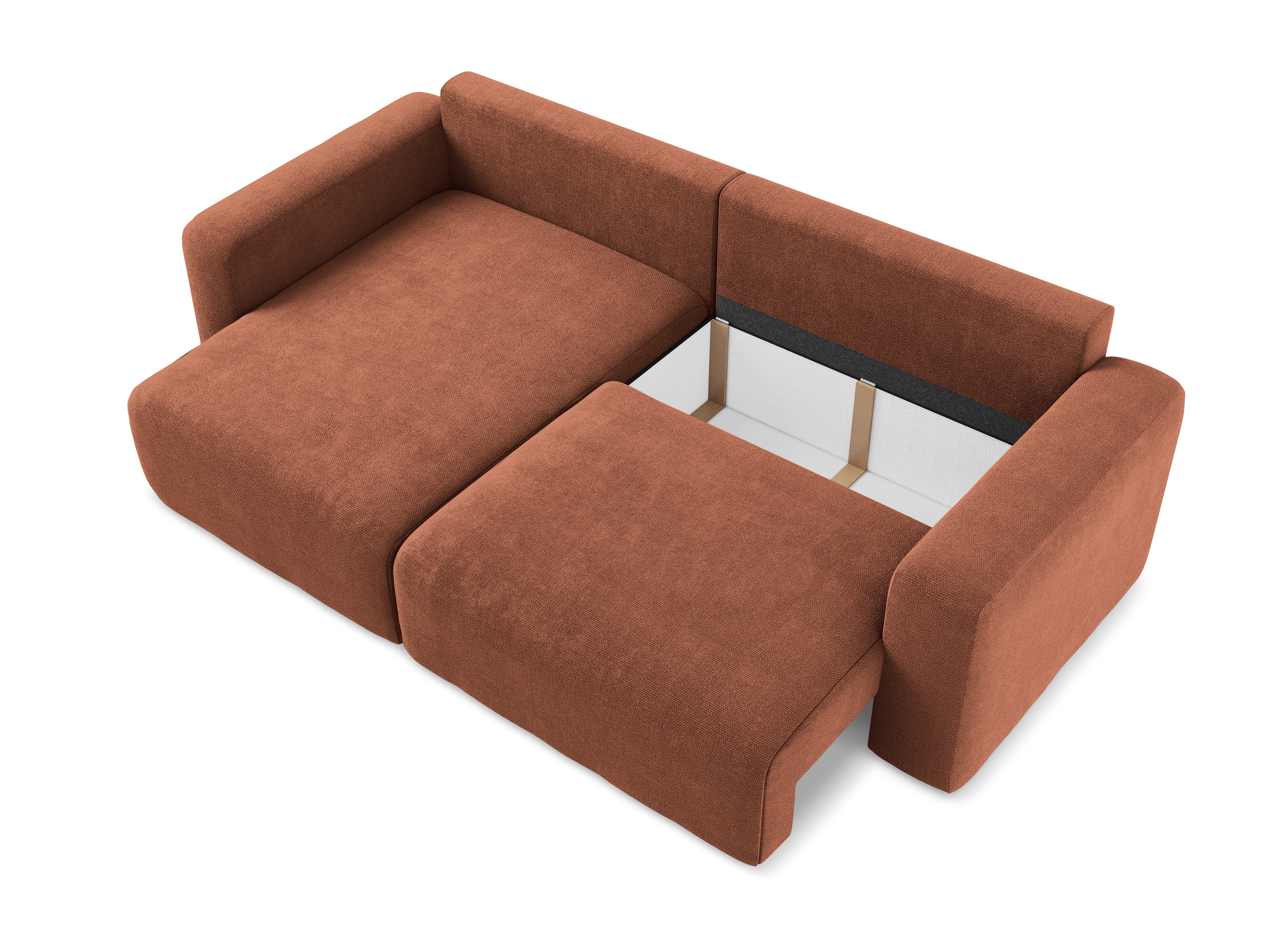 Linksseitige Schlafcouch KONA in Terrakotta Chenille