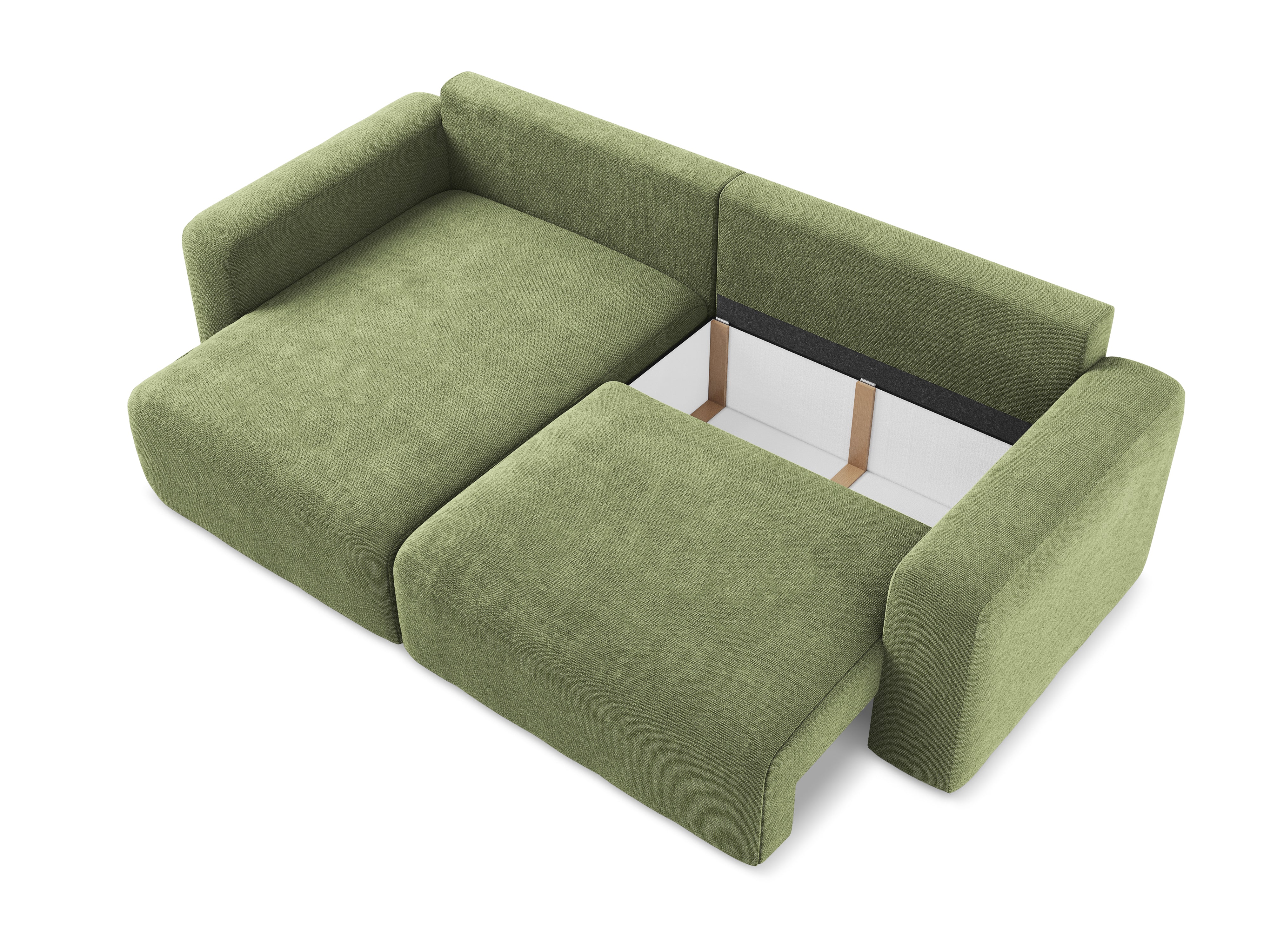 Linksseitige Schlafcouch KONA in grünem Chenille