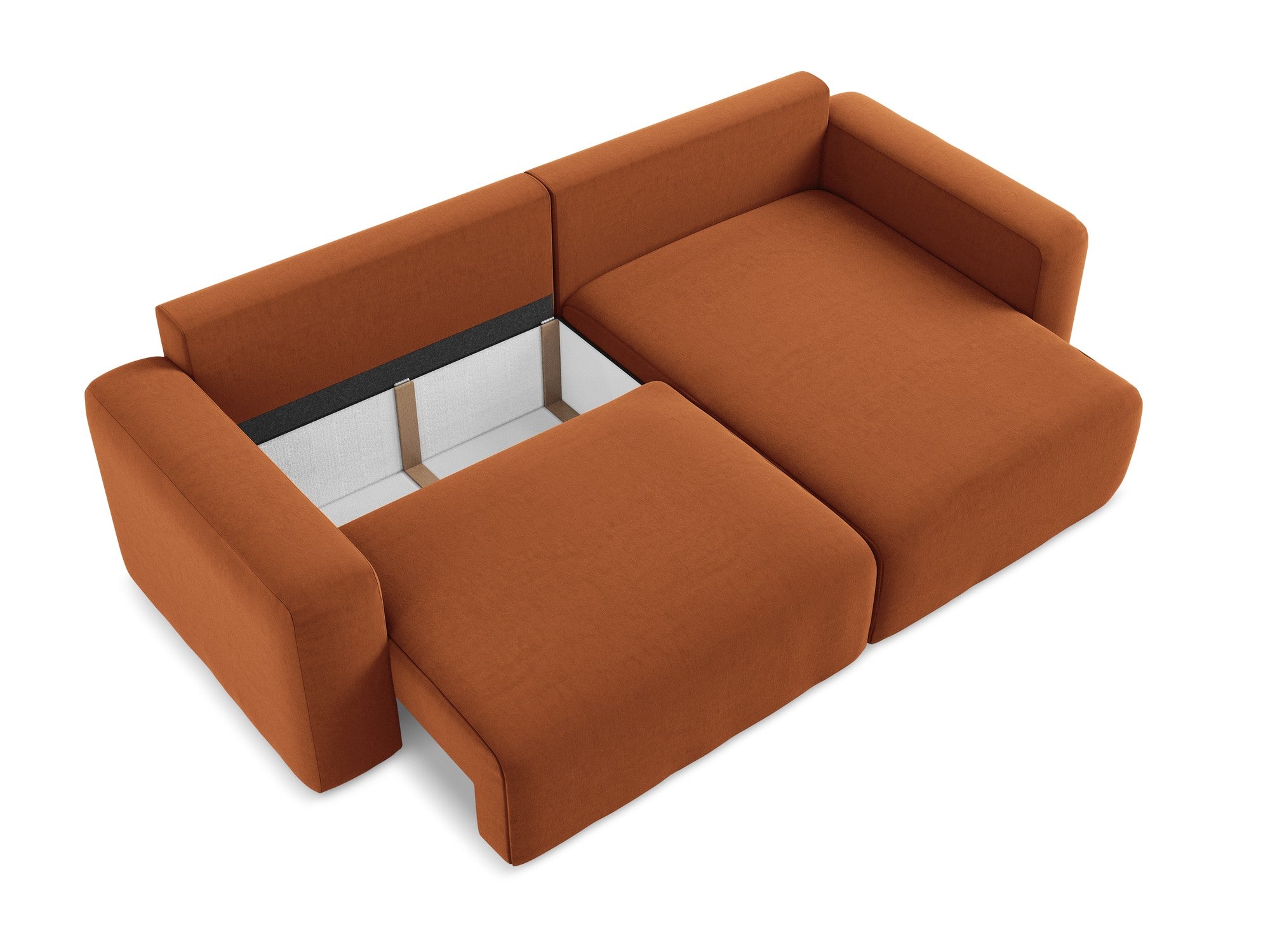 Velvet Corner Sofa Right Side with Sleeping Function KONA Terracotta