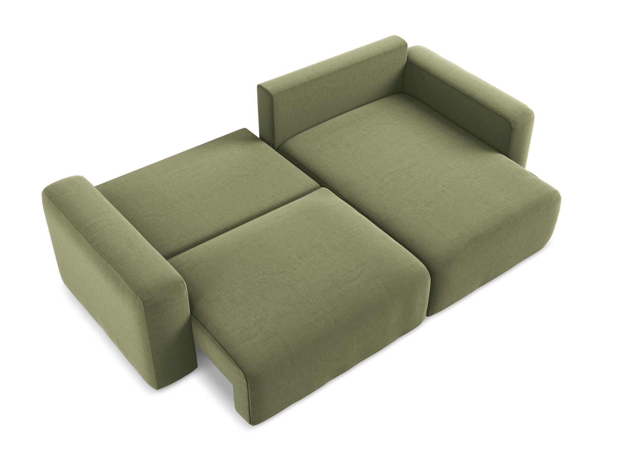 Olive Green Velvet Right-Hand Corner Sofa with Sleeping Function KONA