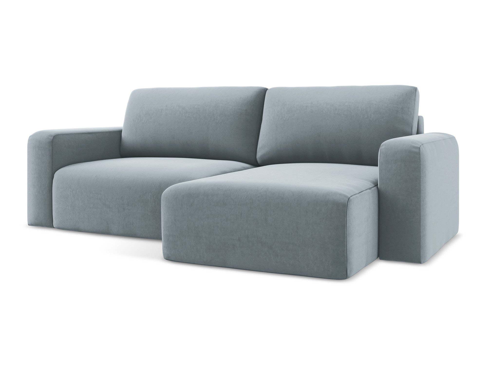 Samt-Ecksofa rechts mit Schlaffunktion KONA hellblau