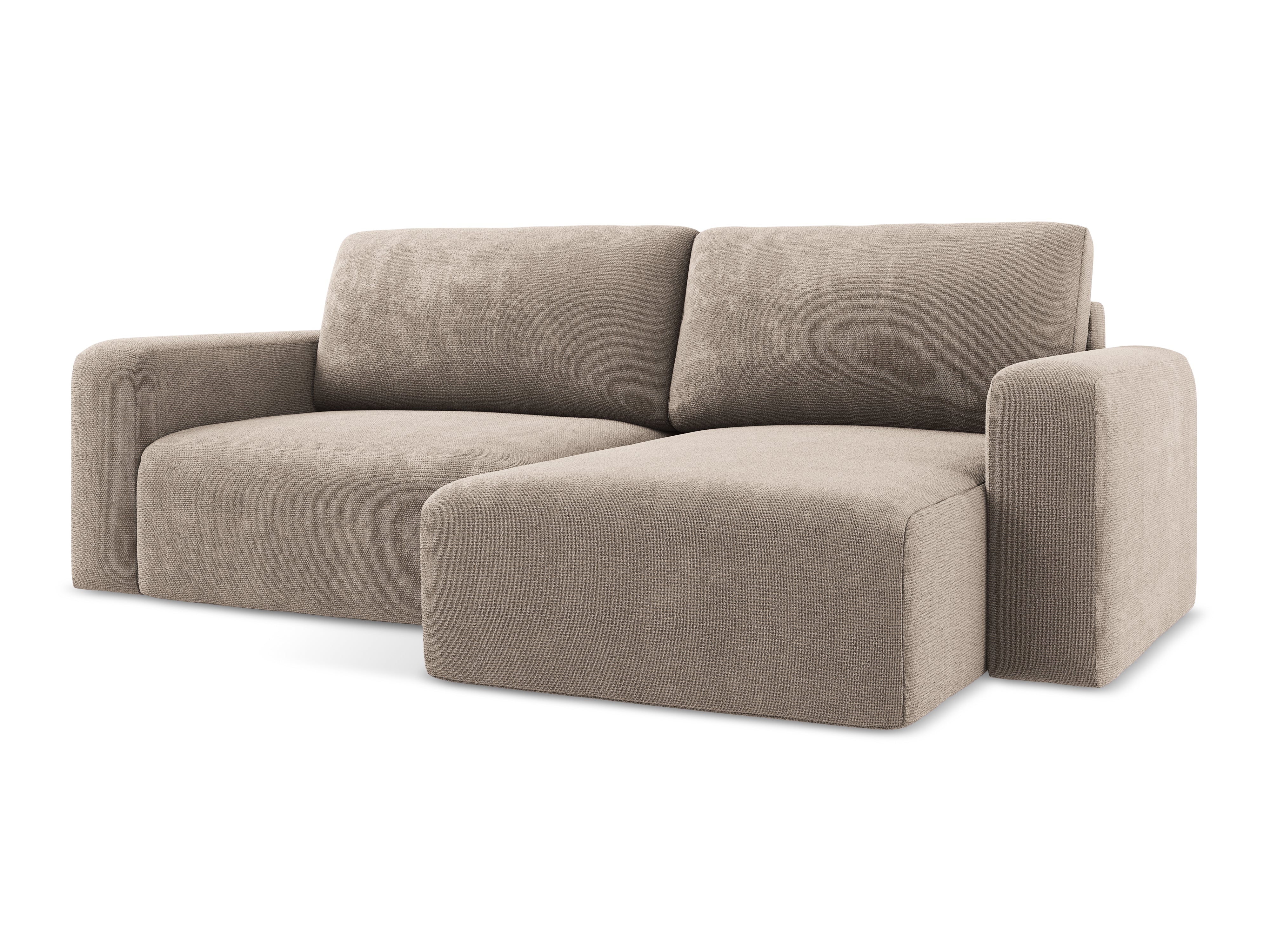 Rechtsseitige Schlafcouch KONA in dunkelbeigem Chenille