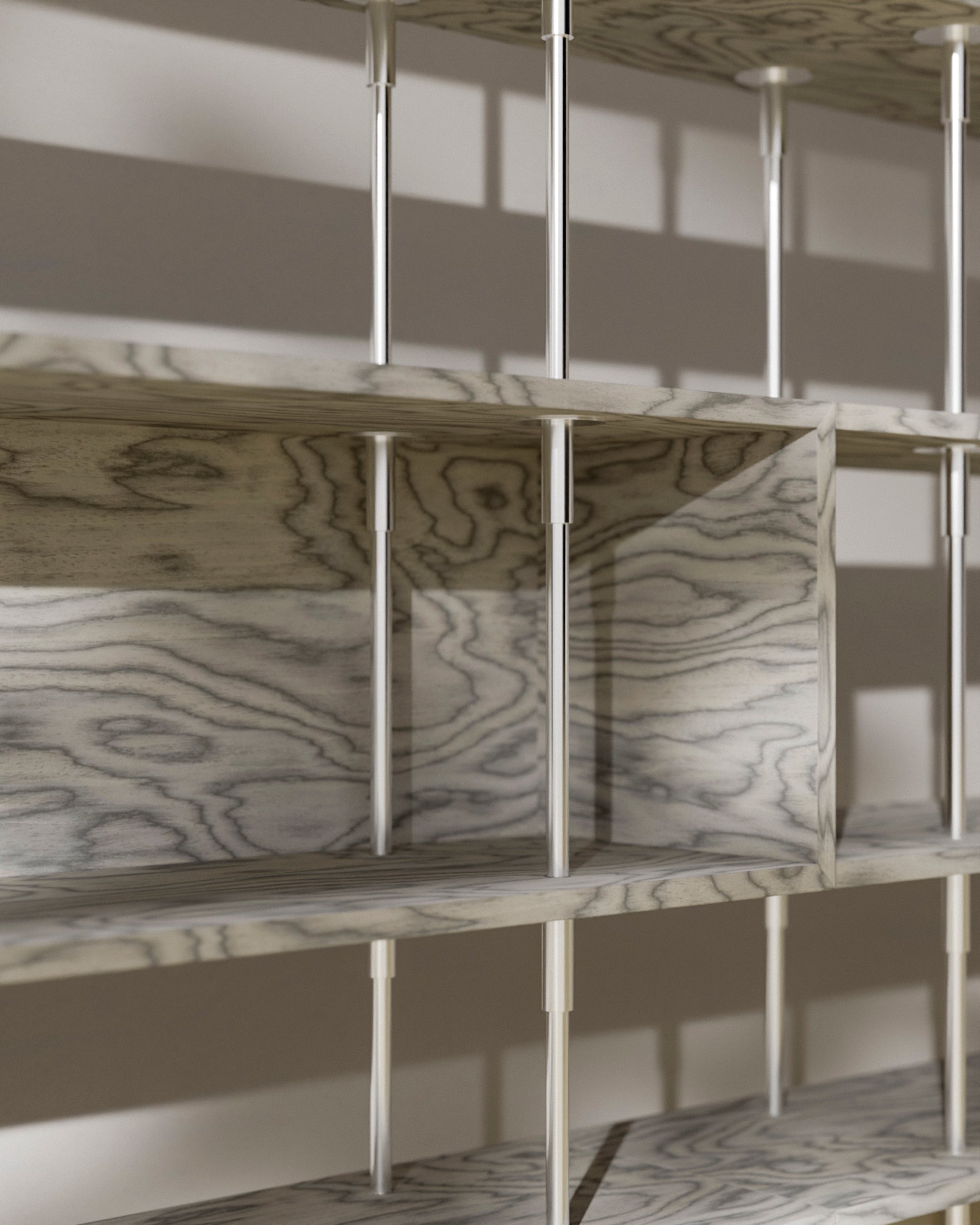 KEEN BOX Shelf gray wood with satin steel frame