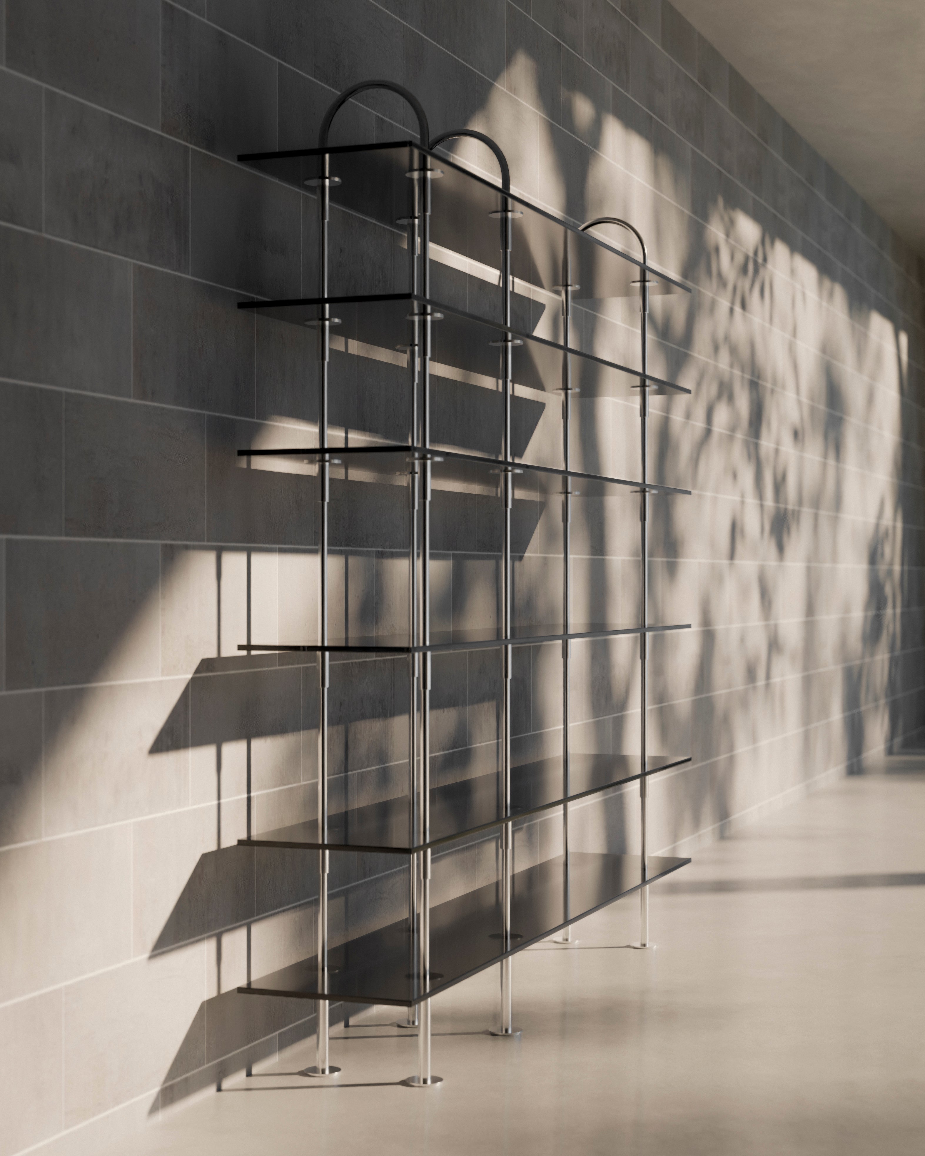 KEEN Shelf with Smoky Glass and Black Brass Frame