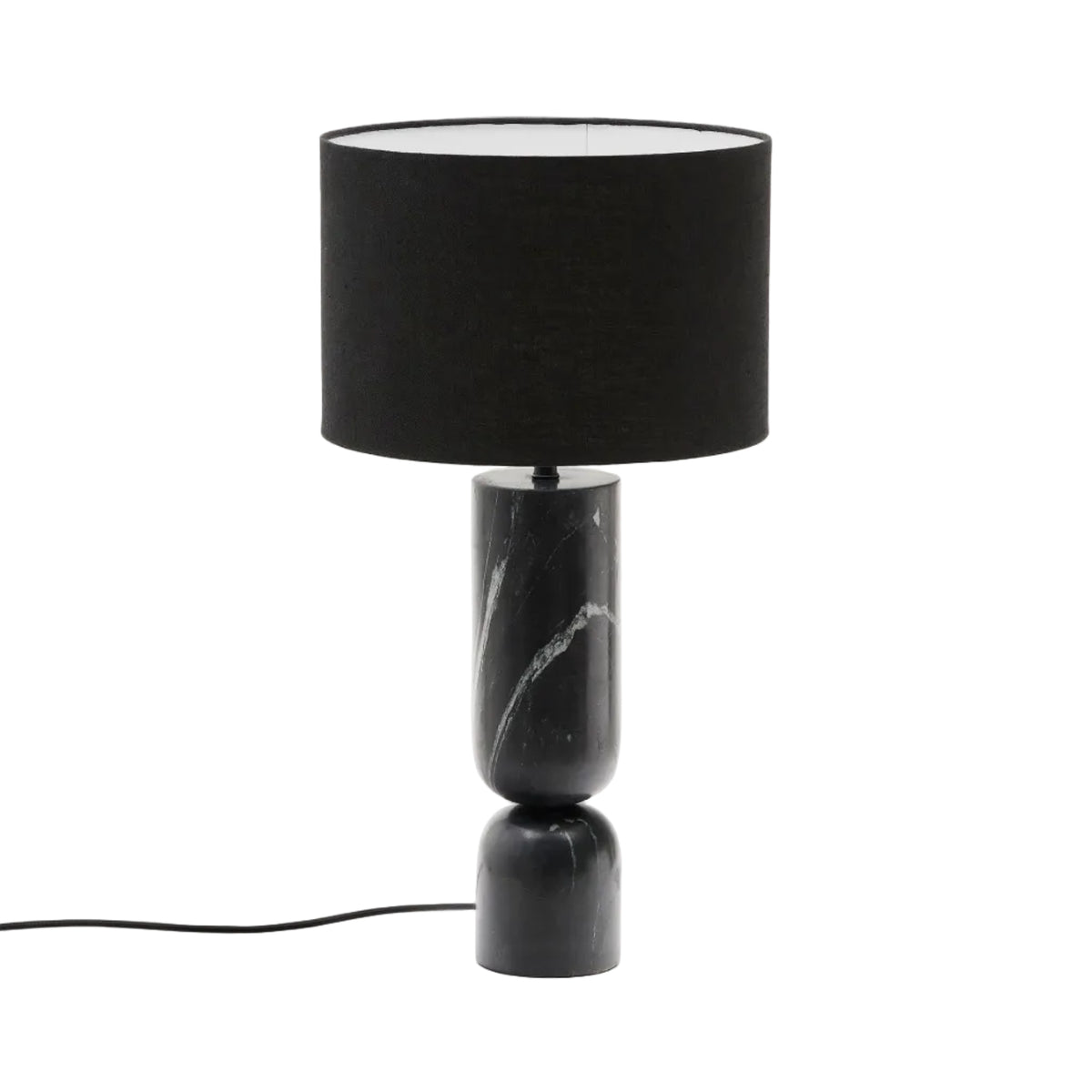 Lampa stołowa VEX czarny marmur z lnianym kloszem – Kave Home