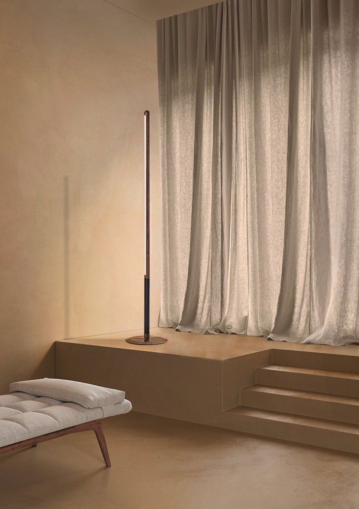 LINEA UNO floor lamp in walnut wood with graphite finish and marble base