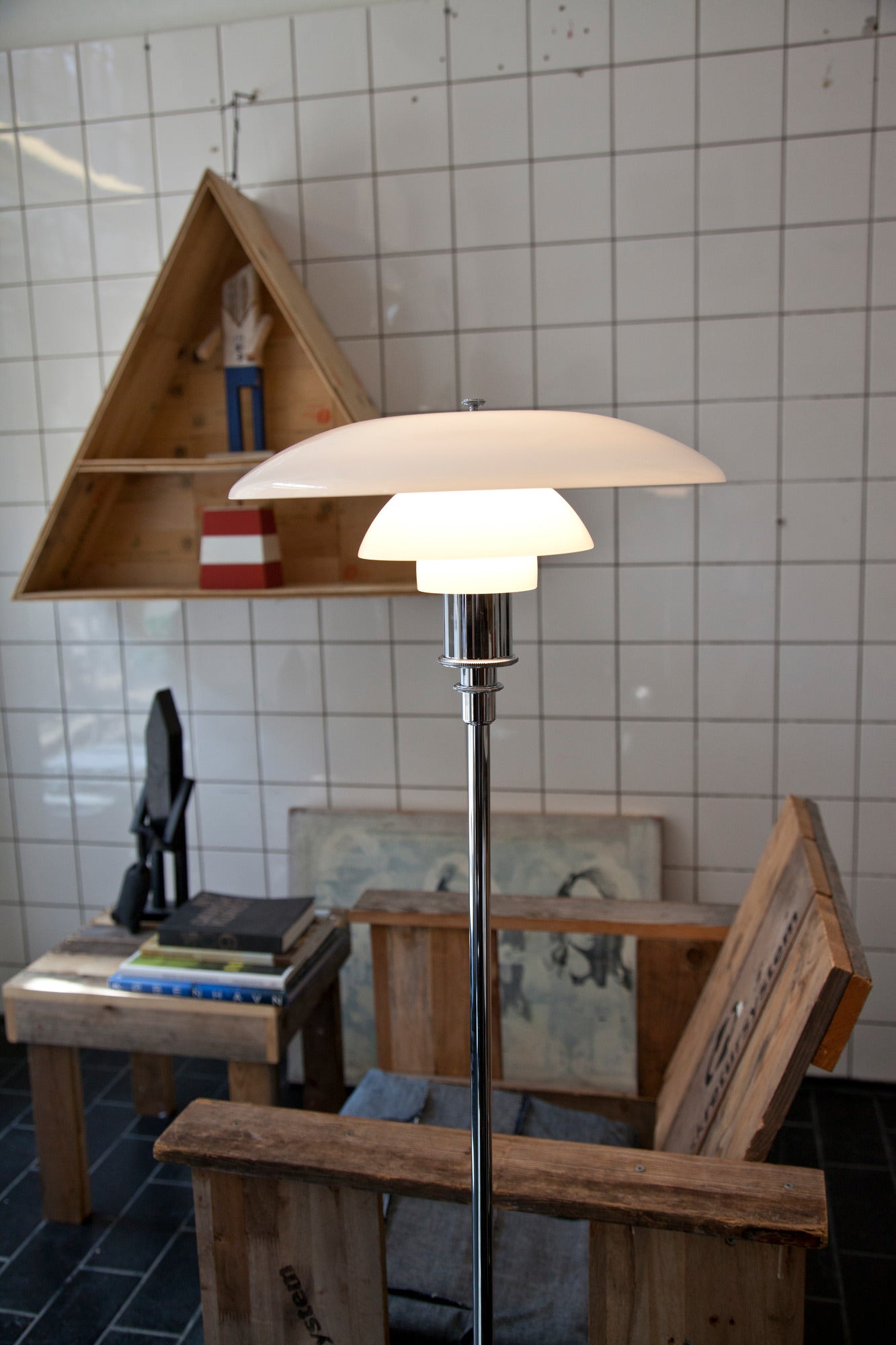 PH 3½-2½ white floor lamp with chrome base