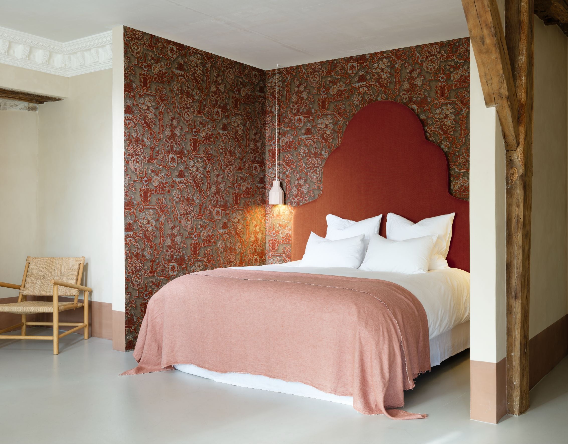 Textile wallpaper with a floral motif BROCADE yellow with brown