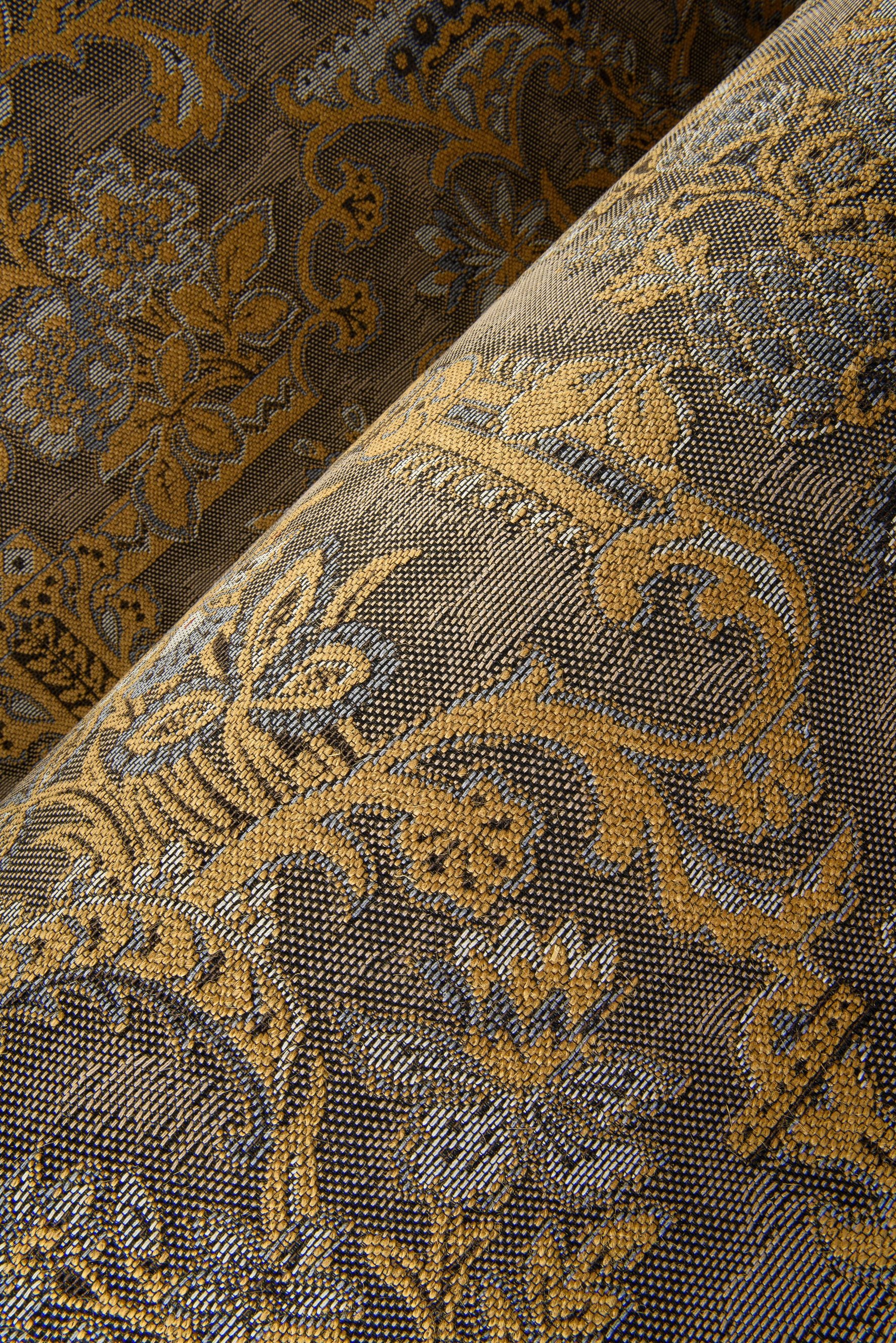 Textile wallpaper with a floral motif BROCADE yellow with brown