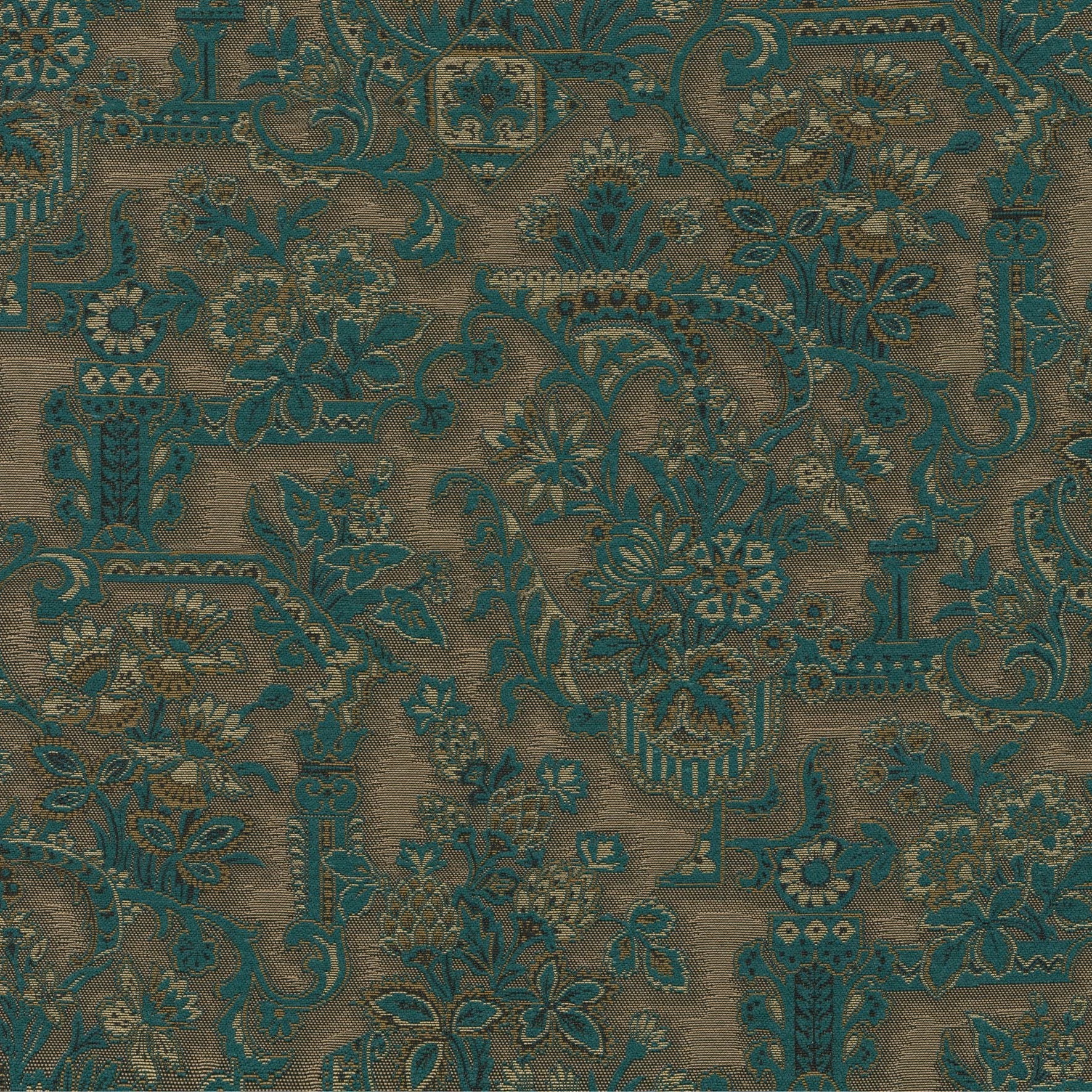Textile wallpaper with a floral motif BROCADE blue with brown