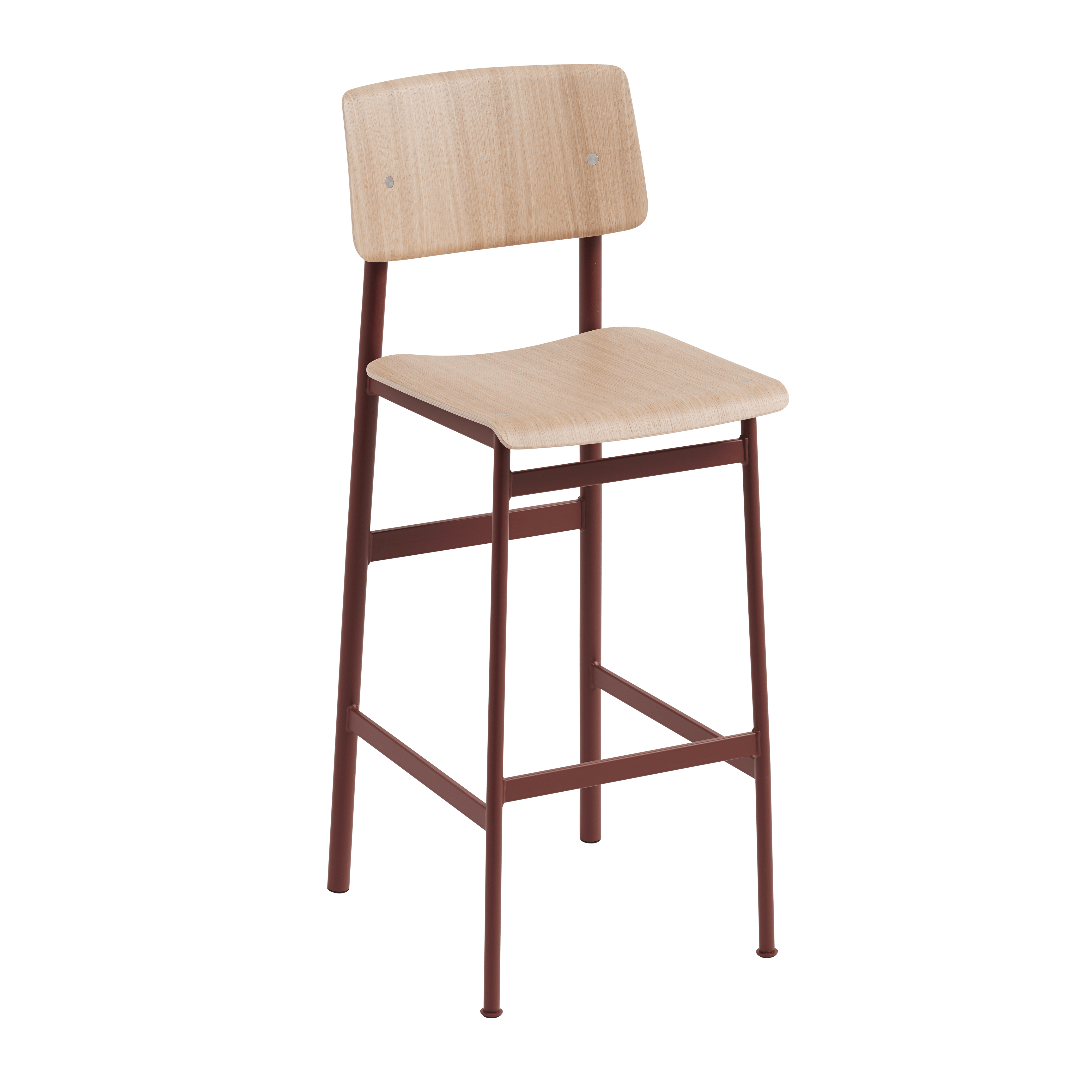 Barhocker LOFT Eichenfurnier mit bordeauxfarbenem Fuß