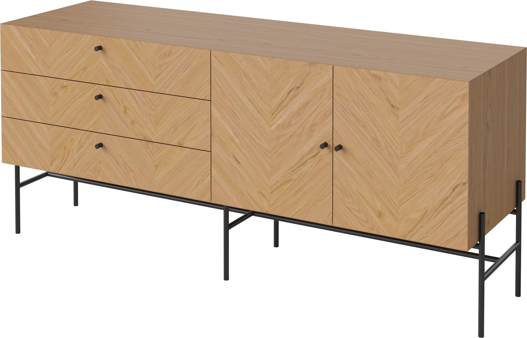 Luxus Sideboard Eiche Holz mit einer schwarzen Basis